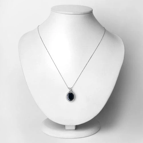 6.58 Carat Genuine Blue Sapphire and White Diamond 14K White Gold Pendant - Image 2