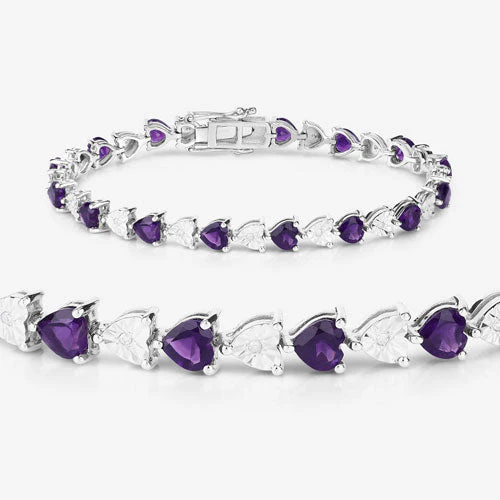 6.59 Carat Genuine Amethyst and White Diamond .925 Sterling Silver Bracelet - Image 11