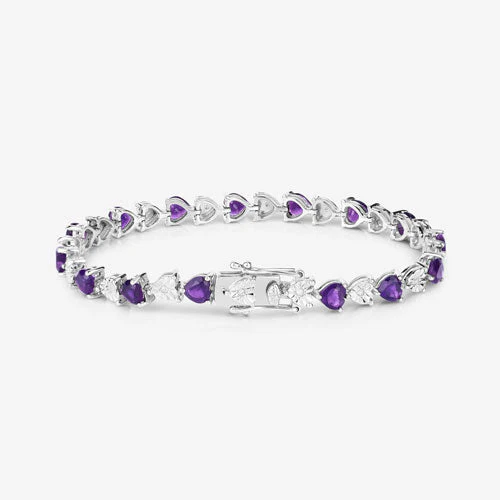 6.59 Carat Genuine Amethyst and White Diamond .925 Sterling Silver Bracelet - Image 12