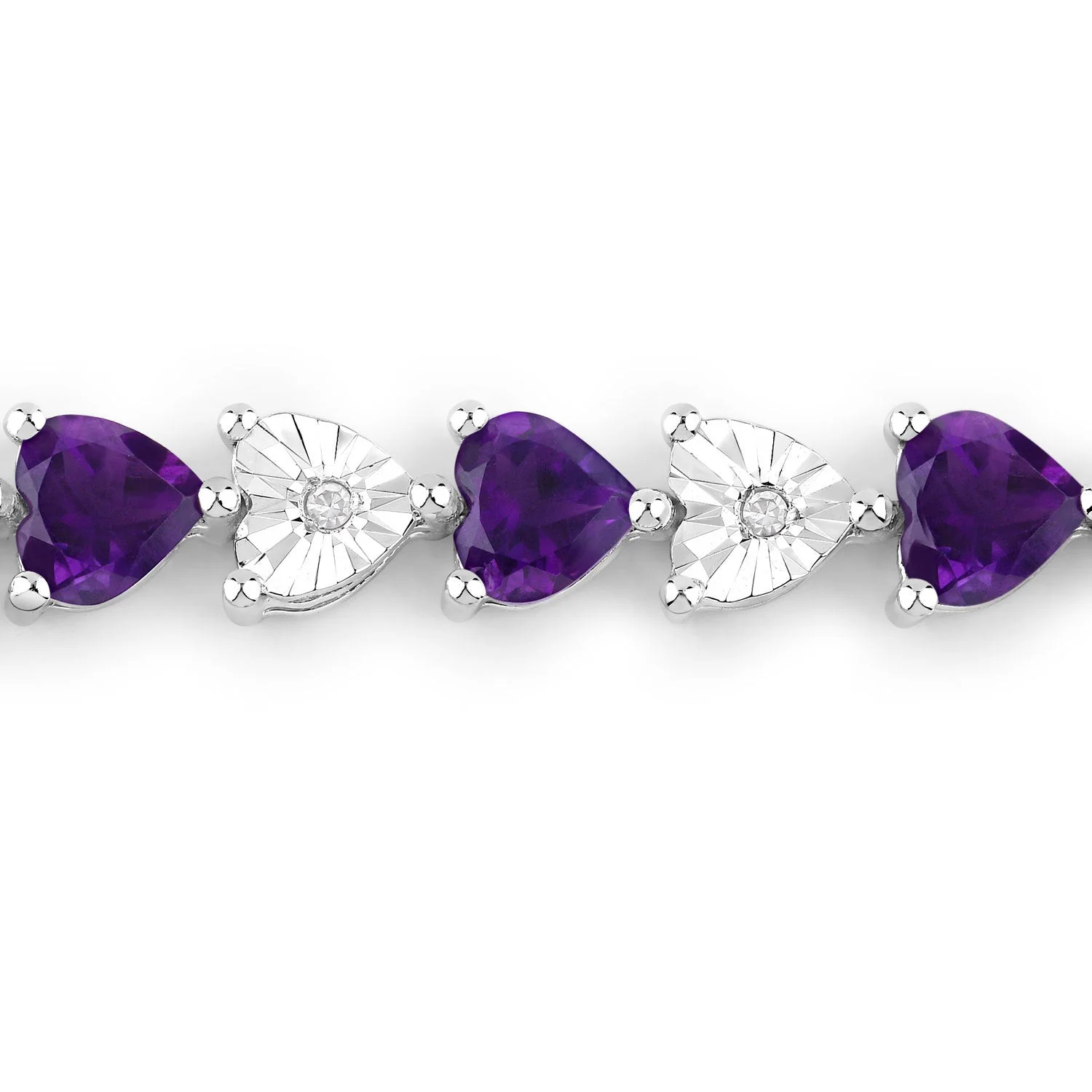 6.59 Carat Genuine Amethyst and White Diamond .925 Sterling Silver Bracelet - Image 2