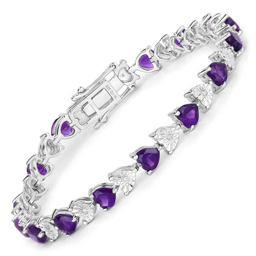 6.59 Carat Genuine Amethyst and White Diamond .925 Sterling Silver Bracelet - Image 4