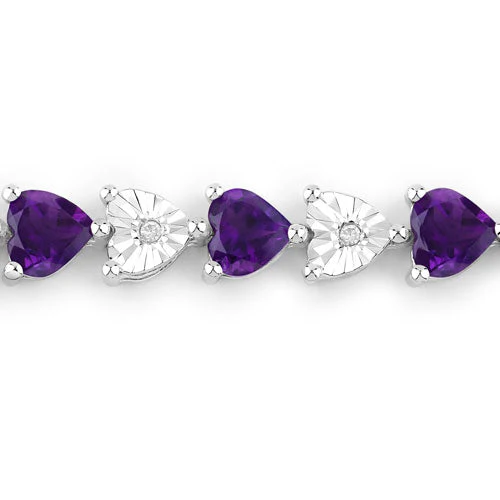 6.59 Carat Genuine Amethyst and White Diamond .925 Sterling Silver Bracelet - Image 5