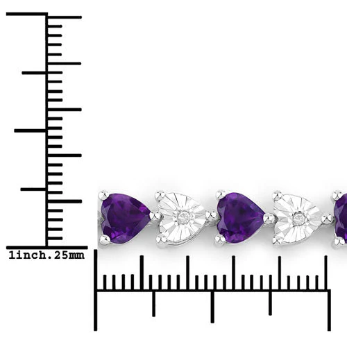 6.59 Carat Genuine Amethyst and White Diamond .925 Sterling Silver Bracelet - Image 6