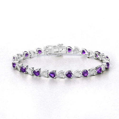 6.59 Carat Genuine Amethyst and White Diamond .925 Sterling Silver Bracelet - Image 8