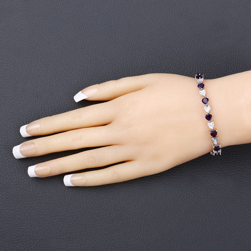 6.59 Carat Genuine Amethyst and White Diamond .925 Sterling Silver Bracelet - Image 9