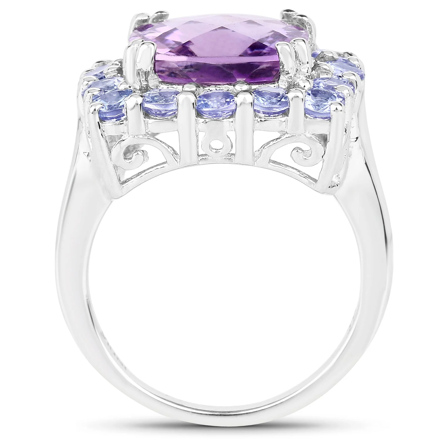 6.63 Carat Genuine Amethyst and Tanzanite .925 Sterling Silver Ring - Image 2