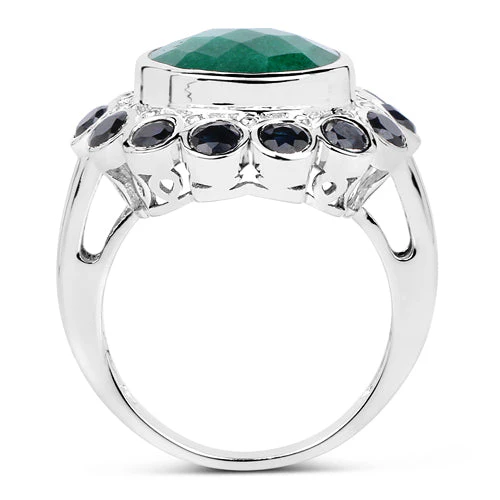 6.88 Carat Dyed Emerald & Blue Sapphire .925 Sterling Silver Ring - Image 5