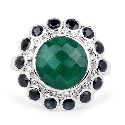 6.88 Carat Dyed Emerald & Blue Sapphire .925 Sterling Silver Ring - Image 6