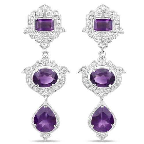 6.97 Carat Genuine Amethyst and White Topaz .925 Sterling Silver Earrings - Image 2