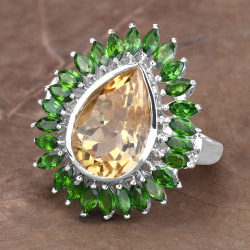 7.02 Carat Genuine Citrine and Chrome Diopside .925 Sterling Silver Ring - Image 13