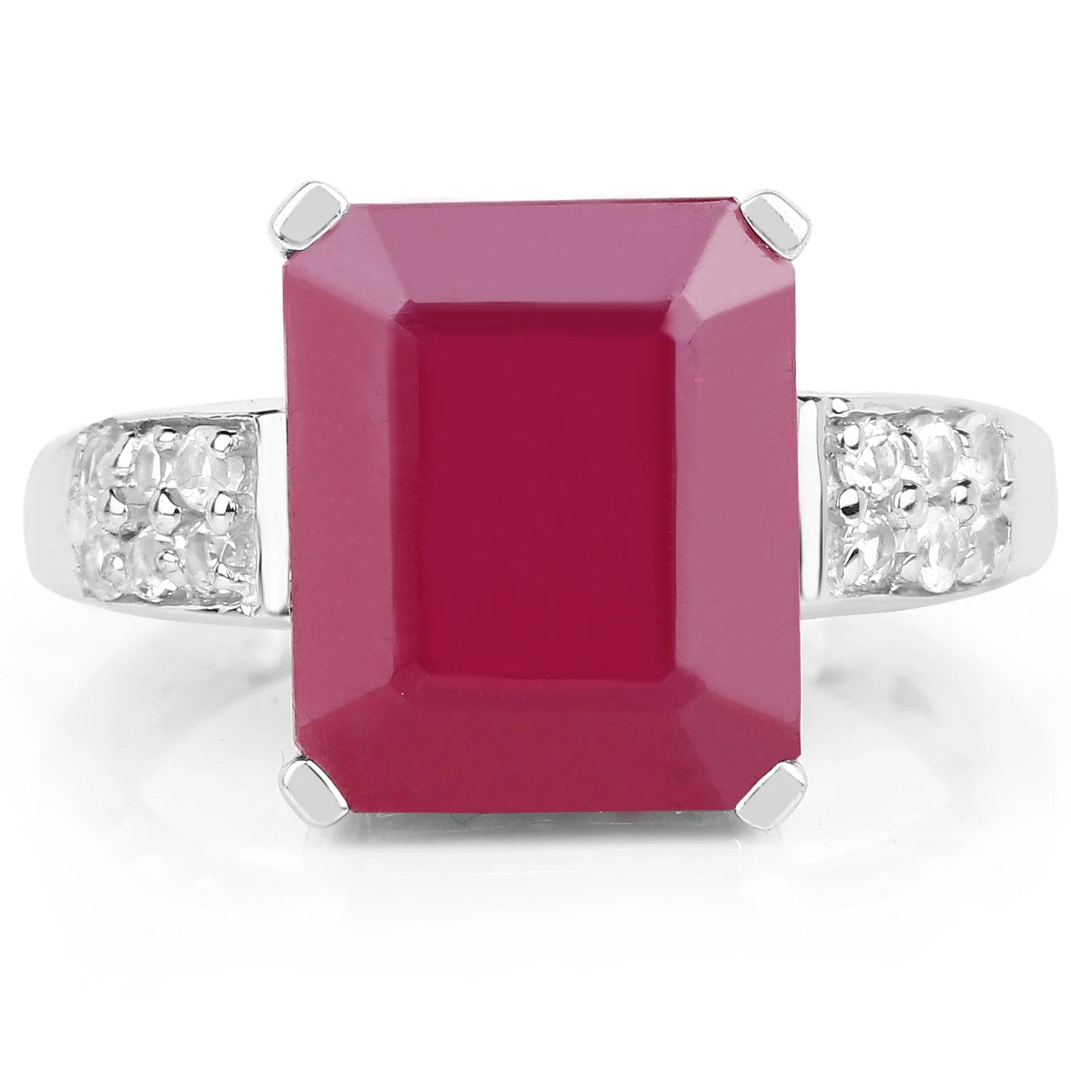 7.26 Carat Glass Filled Ruby and White Topaz .925 Sterling Silver Ring - Image 3