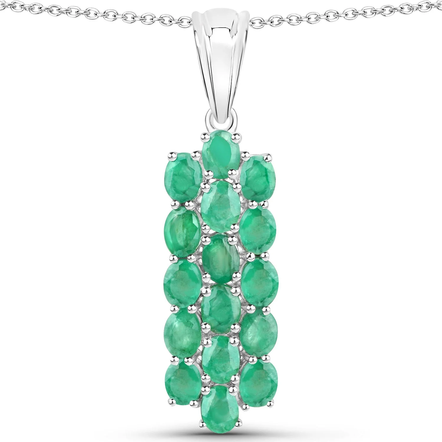 7.80 Carat Genuine Zambian Emerald .925 Sterling Silver 3 Piece Jewelry Set (Ring, Earrings, and Pendant w/ Chain) - Image 3
