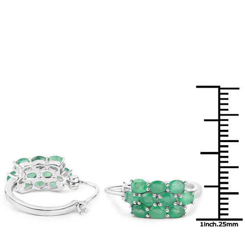 7.80 Carat Genuine Zambian Emerald .925 Sterling Silver 3 Piece Jewelry Set (Ring, Earrings, and Pendant w/ Chain) - Image 9
