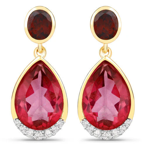 7.98 Carat Genuine Pink Topaz, Rhodolite Garnet and White Diamond .925 Sterling Silver Earrings - Image 2