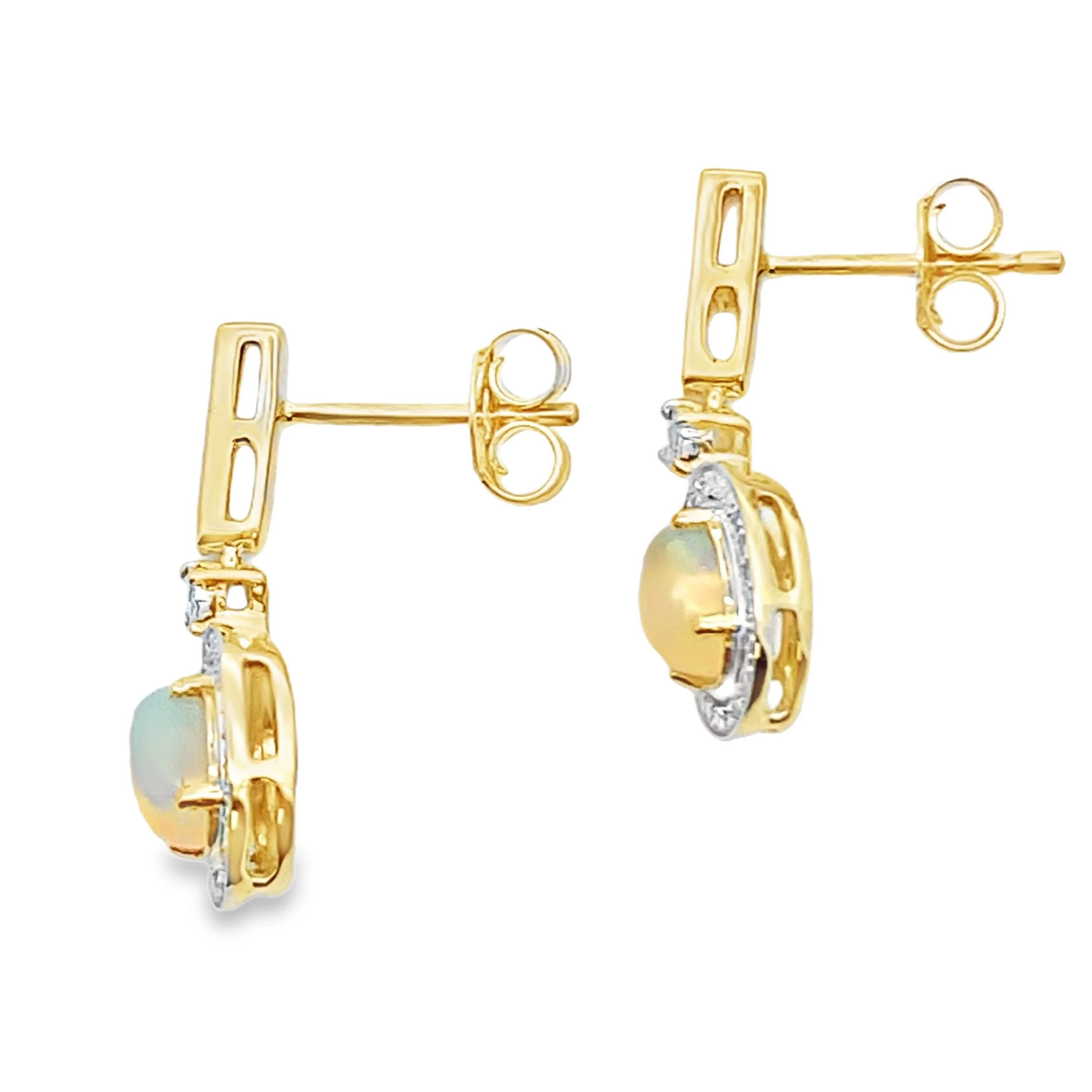 .75ct Opal Diamond Dangle Earrings 10KT Yellow Gold - Image 2