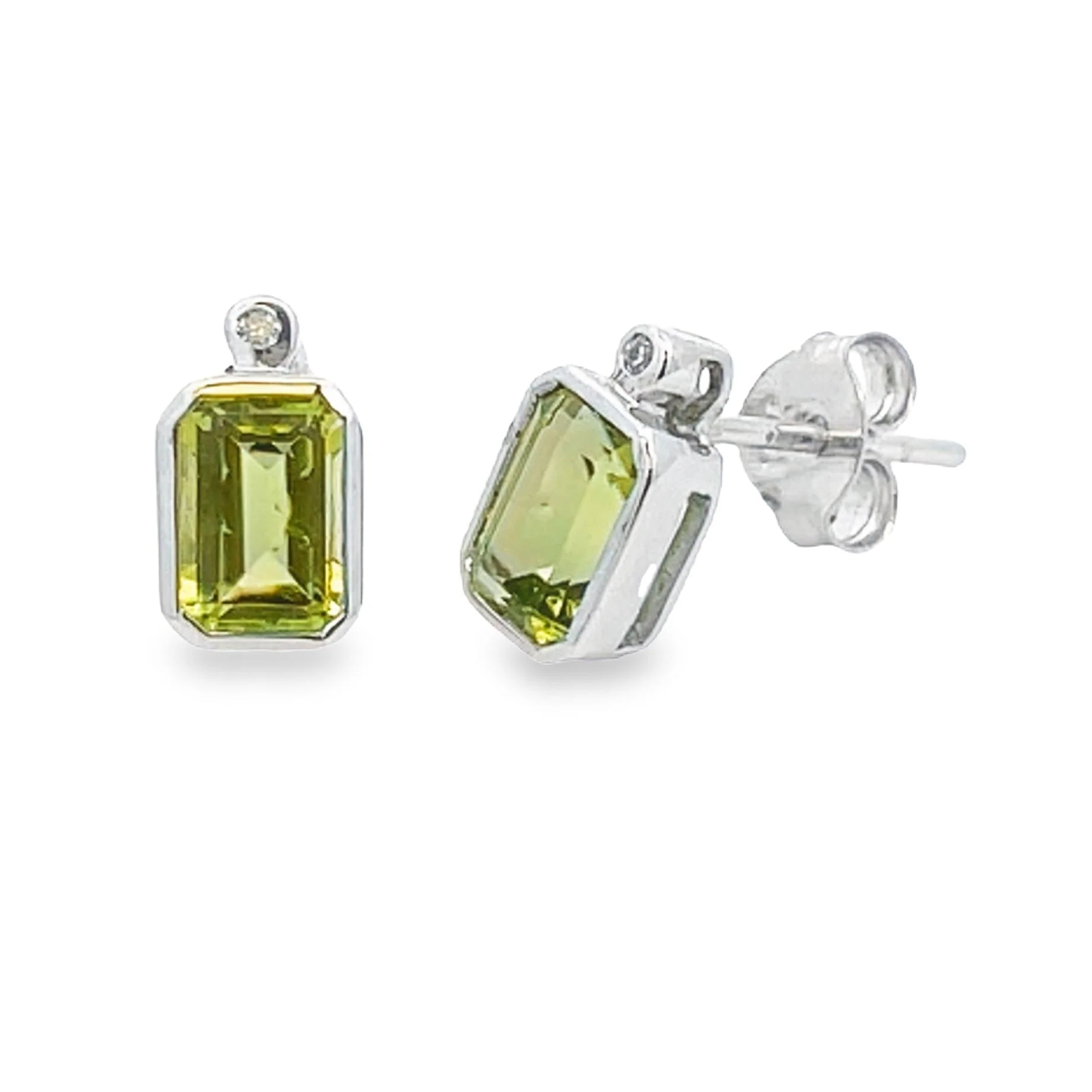 .81ct Peridot Diamond Stud Earrings 10KT White Gold - Image 3