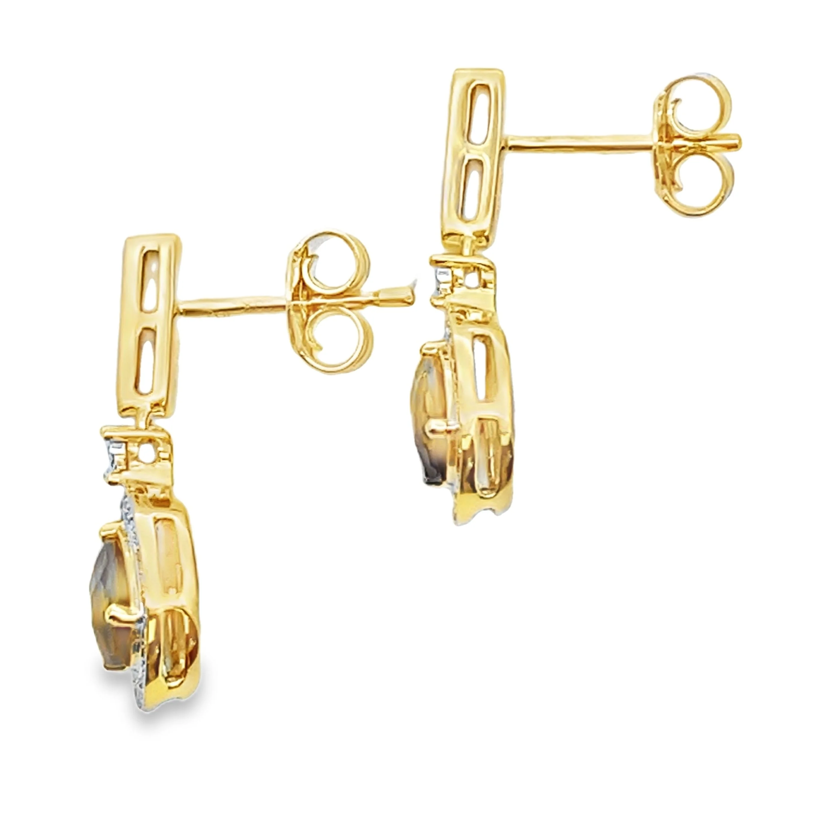 .84ct Quartz Diamond Dangle Earrings 10KT Yellow Gold - Image 2
