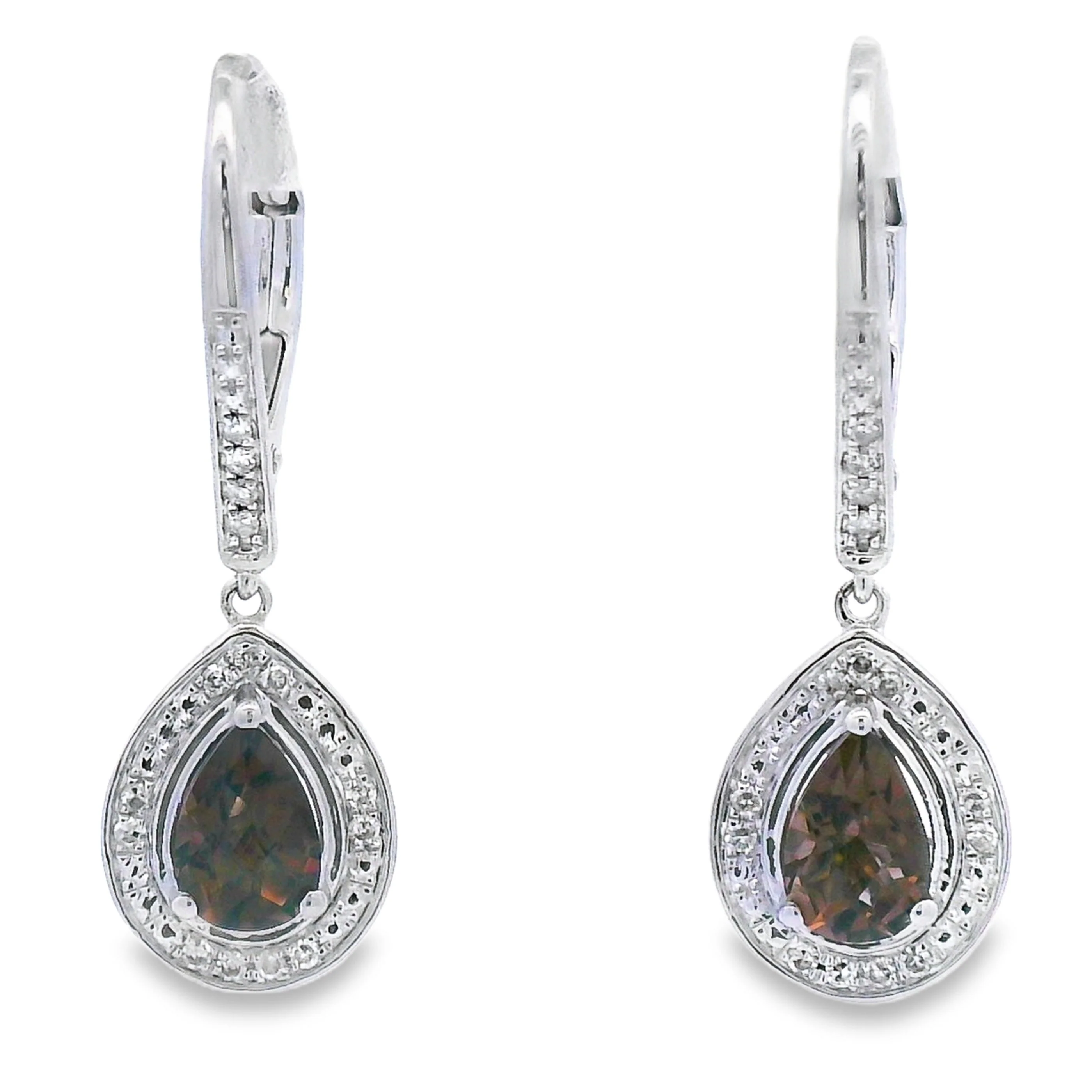 .87ct Quartz Diamond Dangle Earrings 10KT White Gold