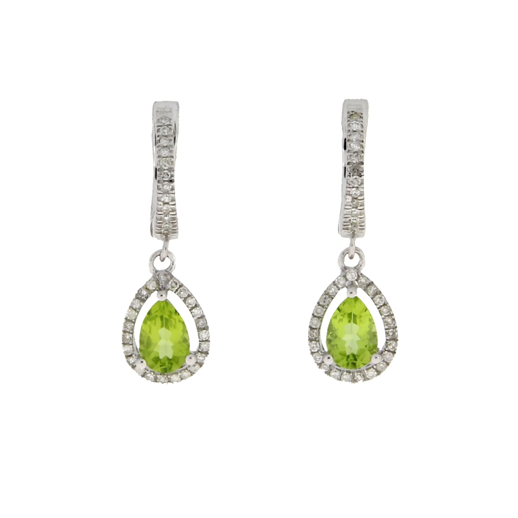 .88ct Peridot Diamond Dangle Earrings 14KT White Gold
