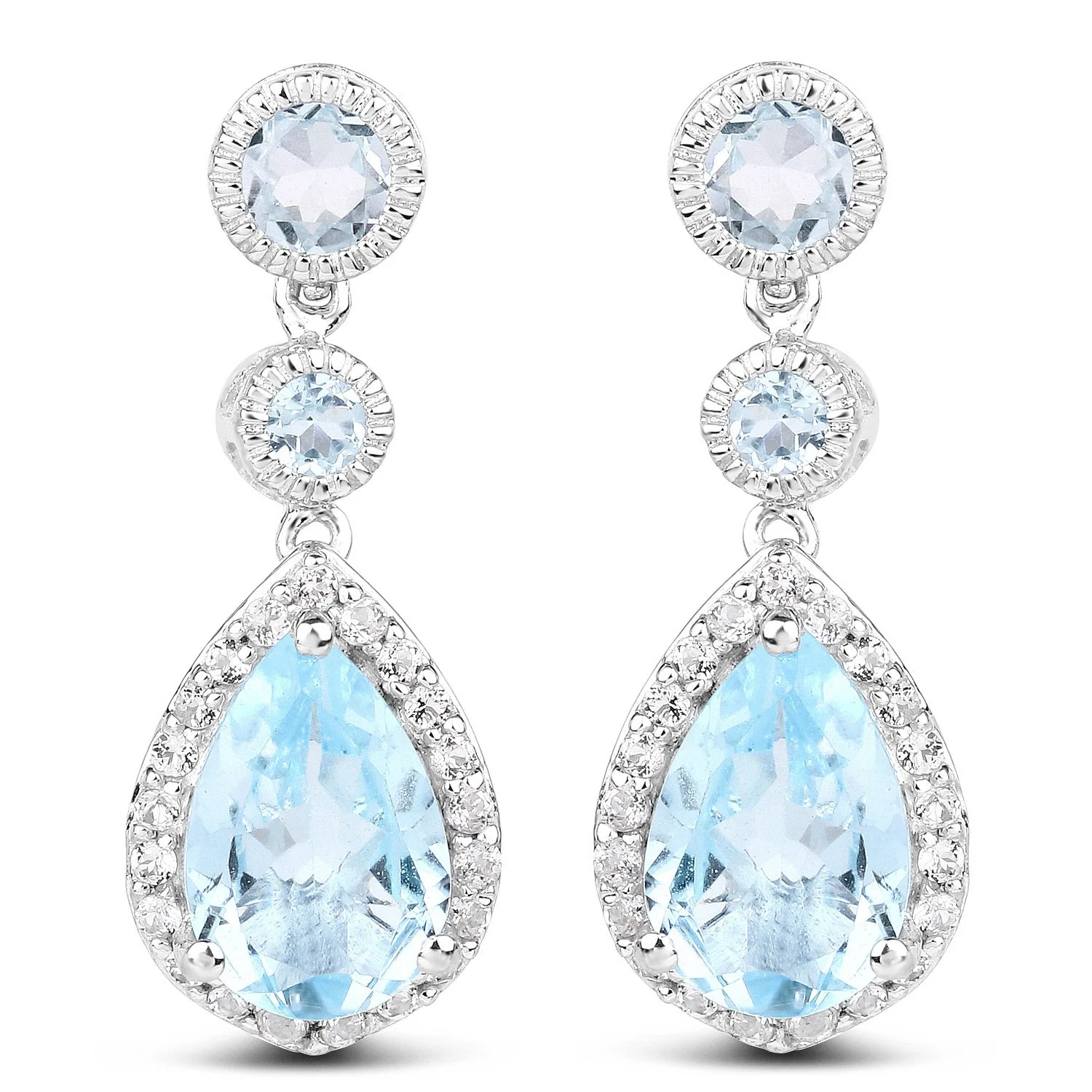 9.46 Carat Genuine Blue Topaz and White Topaz .925 Sterling Silver Earrings