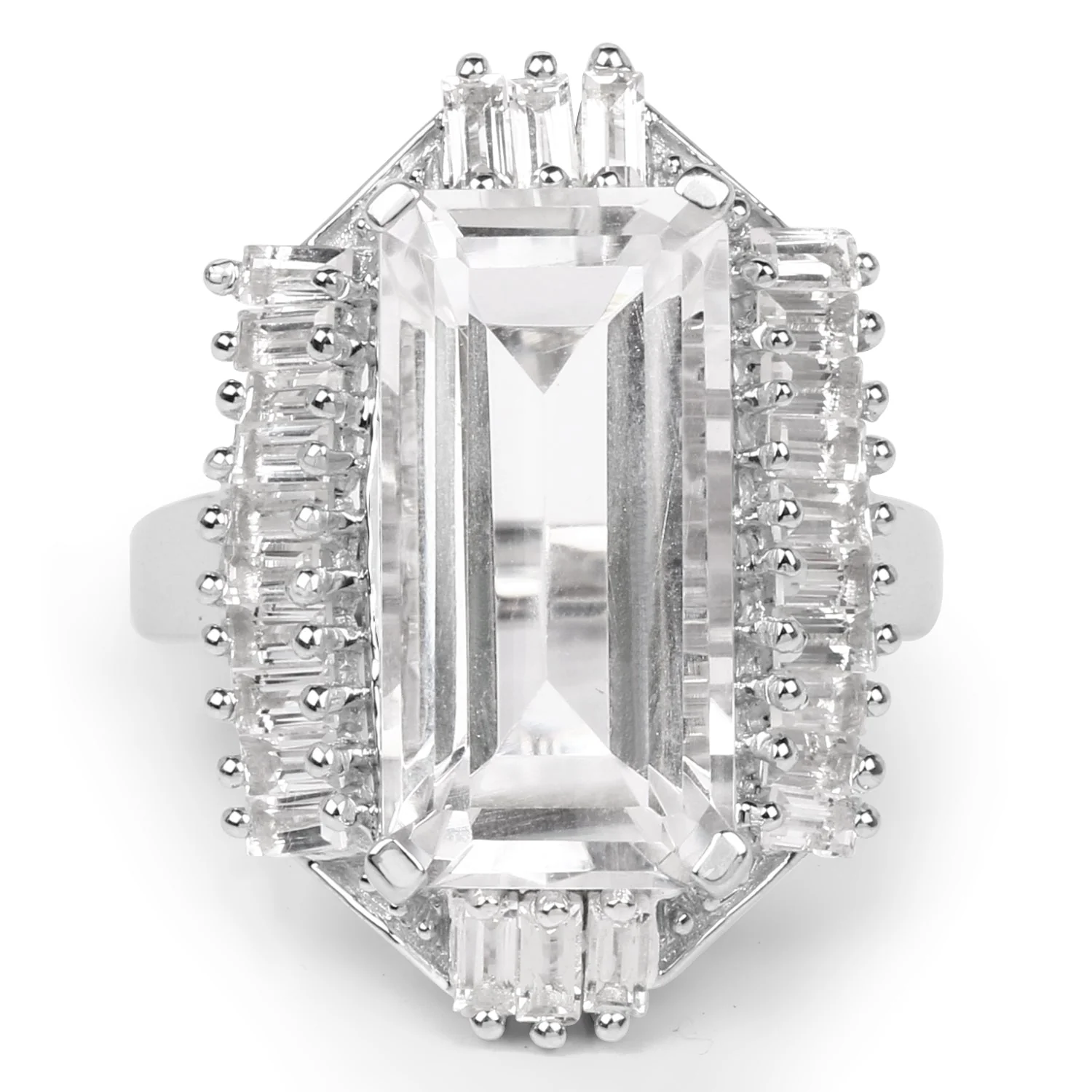 9.77 Carat Genuine Crystal Quartz & White Topaz .925 Sterling Silver Ring - Image 3