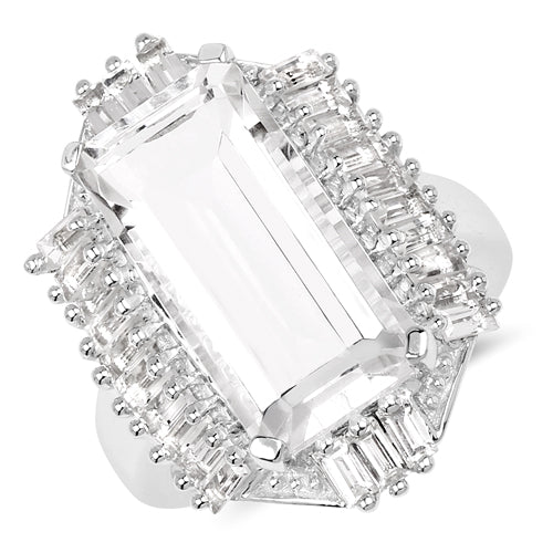 9.77 Carat Genuine Crystal Quartz & White Topaz .925 Sterling Silver Ring - Image 4