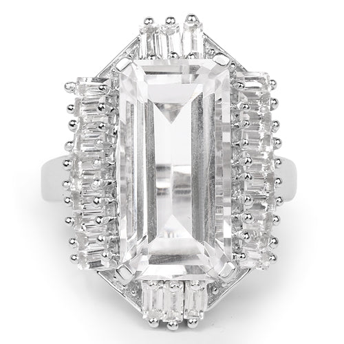 9.77 Carat Genuine Crystal Quartz & White Topaz .925 Sterling Silver Ring - Image 6