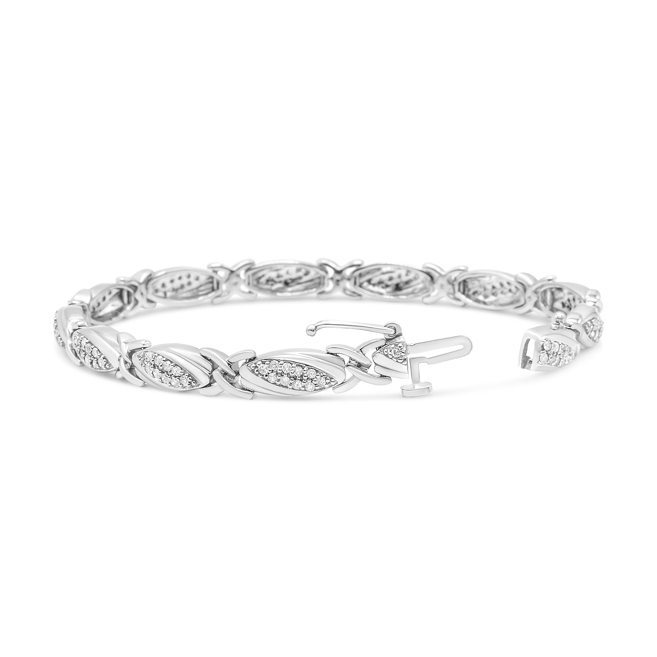 .925 Sterling Silver 1.00 Cttw Round Diamond X-Link Bracelet (I-J Color, I2-I3 Clarity) - Size 7.25" - Image 6