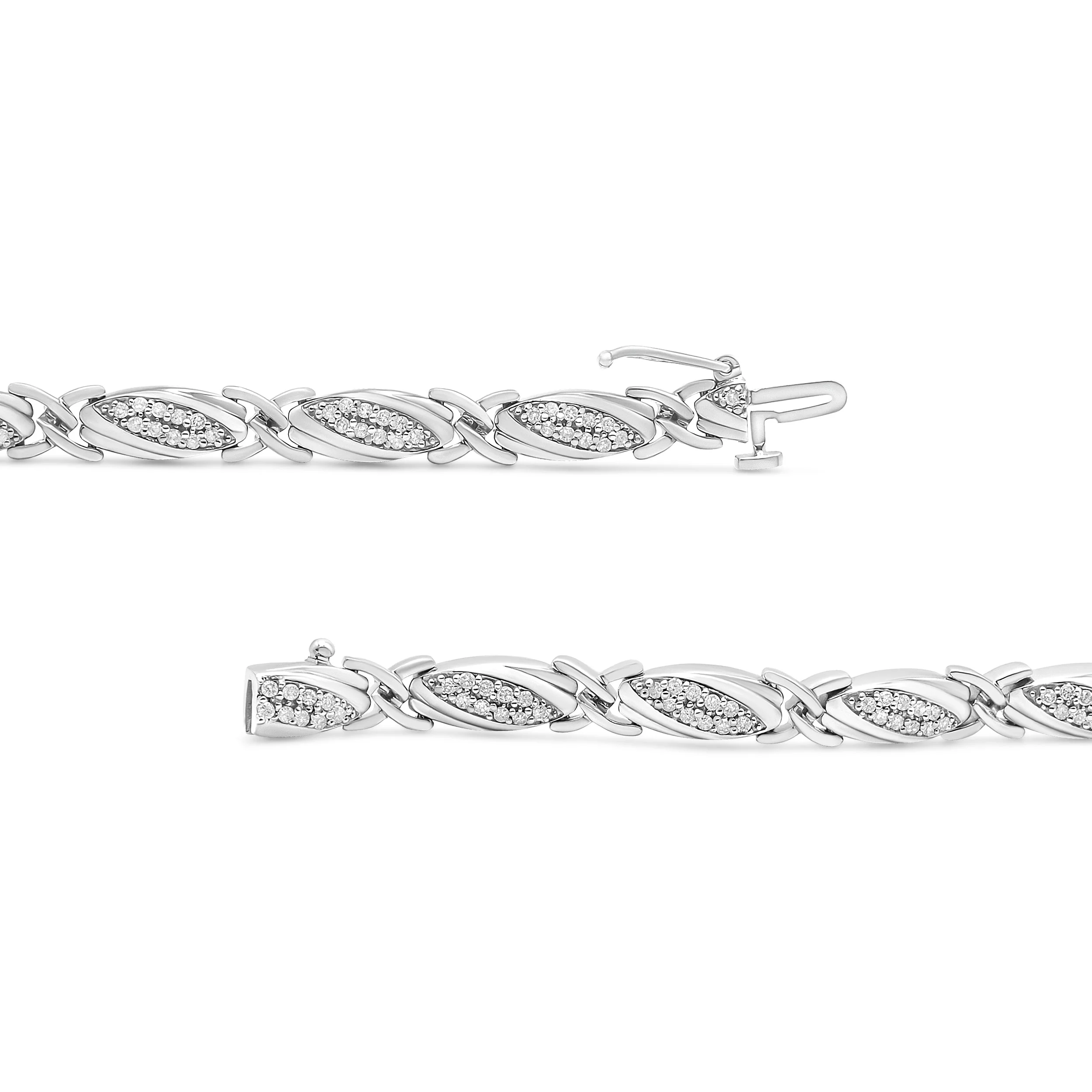 .925 Sterling Silver 1.00 Cttw Round Diamond X-Link Bracelet (I-J Color, I2-I3 Clarity) - Size 7.25" - Image 7