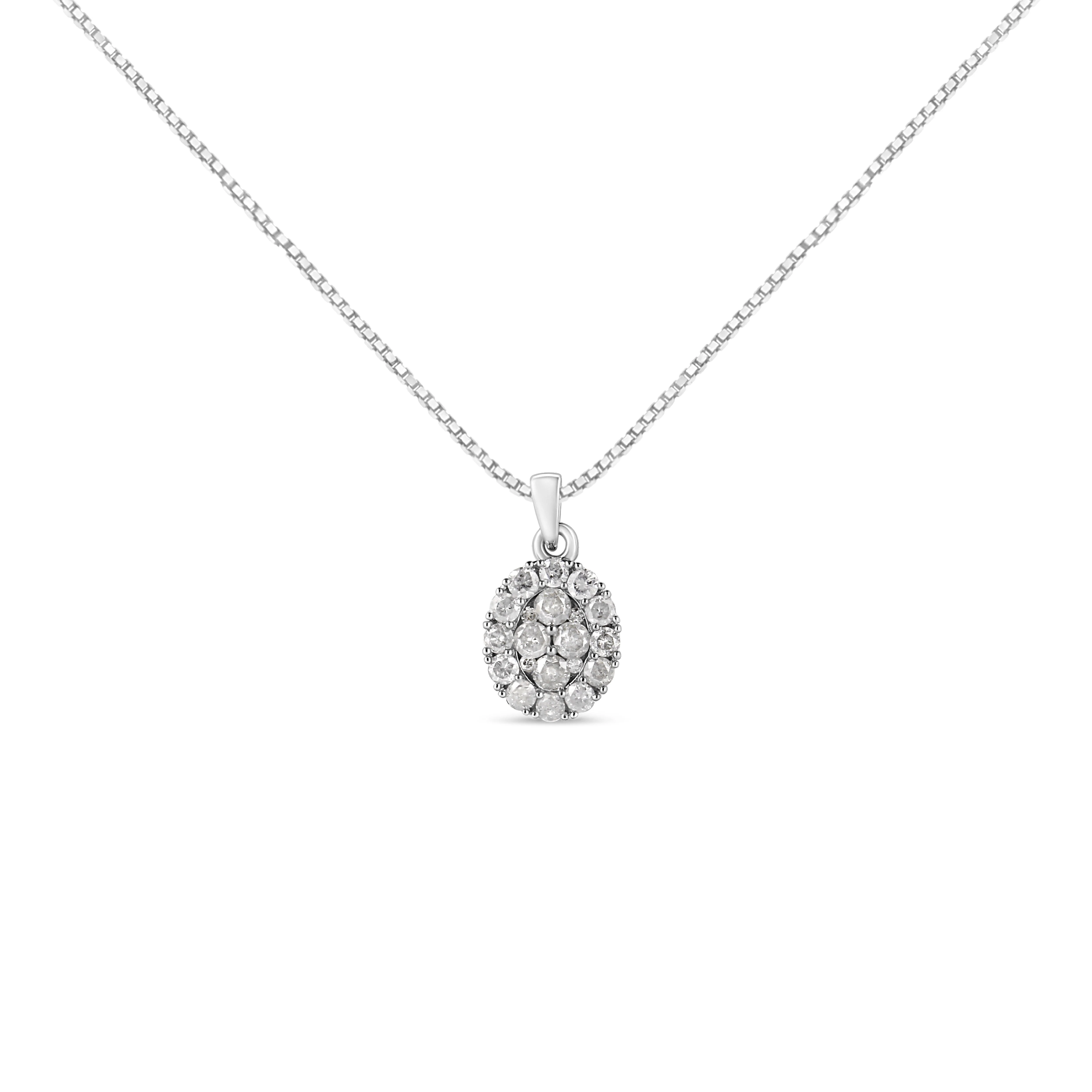 .925 Sterling Silver 1 1/2 Cttw Diamond Oval Cluster Pendant Necklace (I-J Color, I2-I3 Clarity) - 18" - Image 4