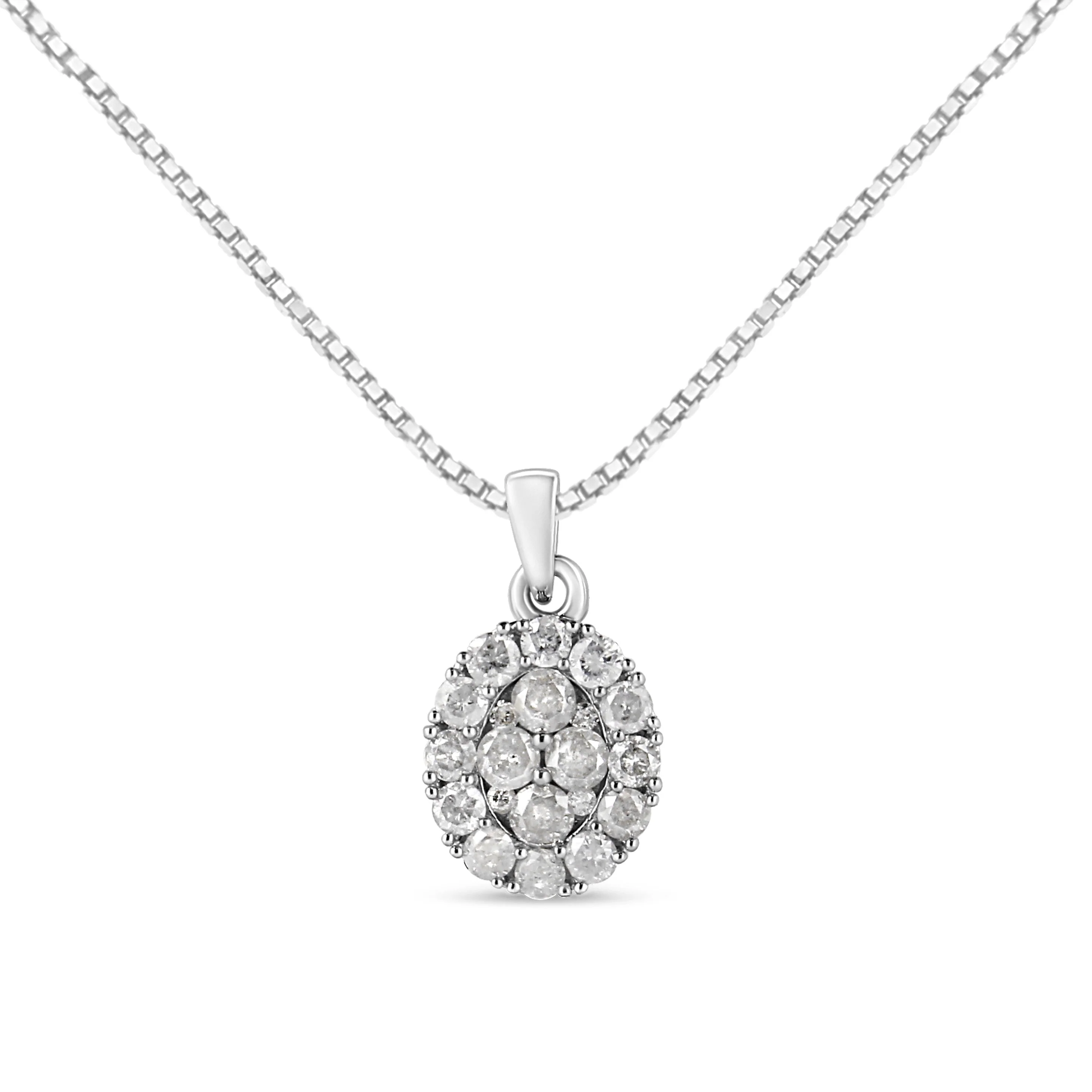 .925 Sterling Silver 1 1/2 Cttw Diamond Oval Cluster Pendant Necklace (I-J Color, I2-I3 Clarity) - 18" - Image 6