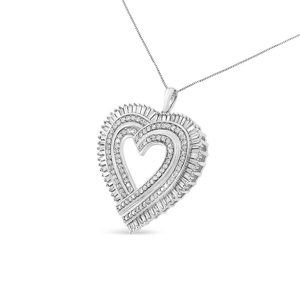 .925 Sterling Silver 1 1/4 Cttw Round and Baguette-Cut Diamond Composite Heart 18" Pendant Necklace (I-J Color, I1-I2 Clarity) - Image 5