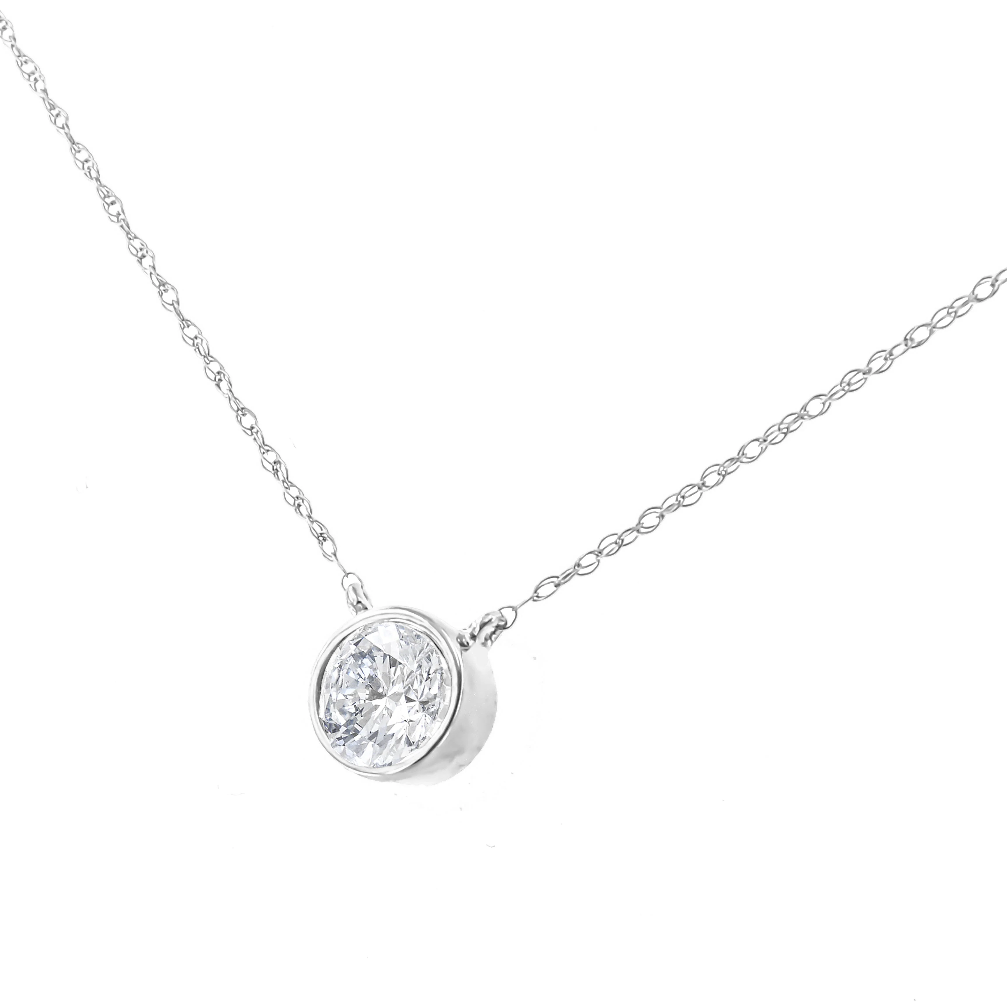 .925 Sterling Silver 1/10 Cttw Round-Cut Diamond Bezel 18" Pendant Necklace (J-K Color, I1-I2 Clarity) - Image 2