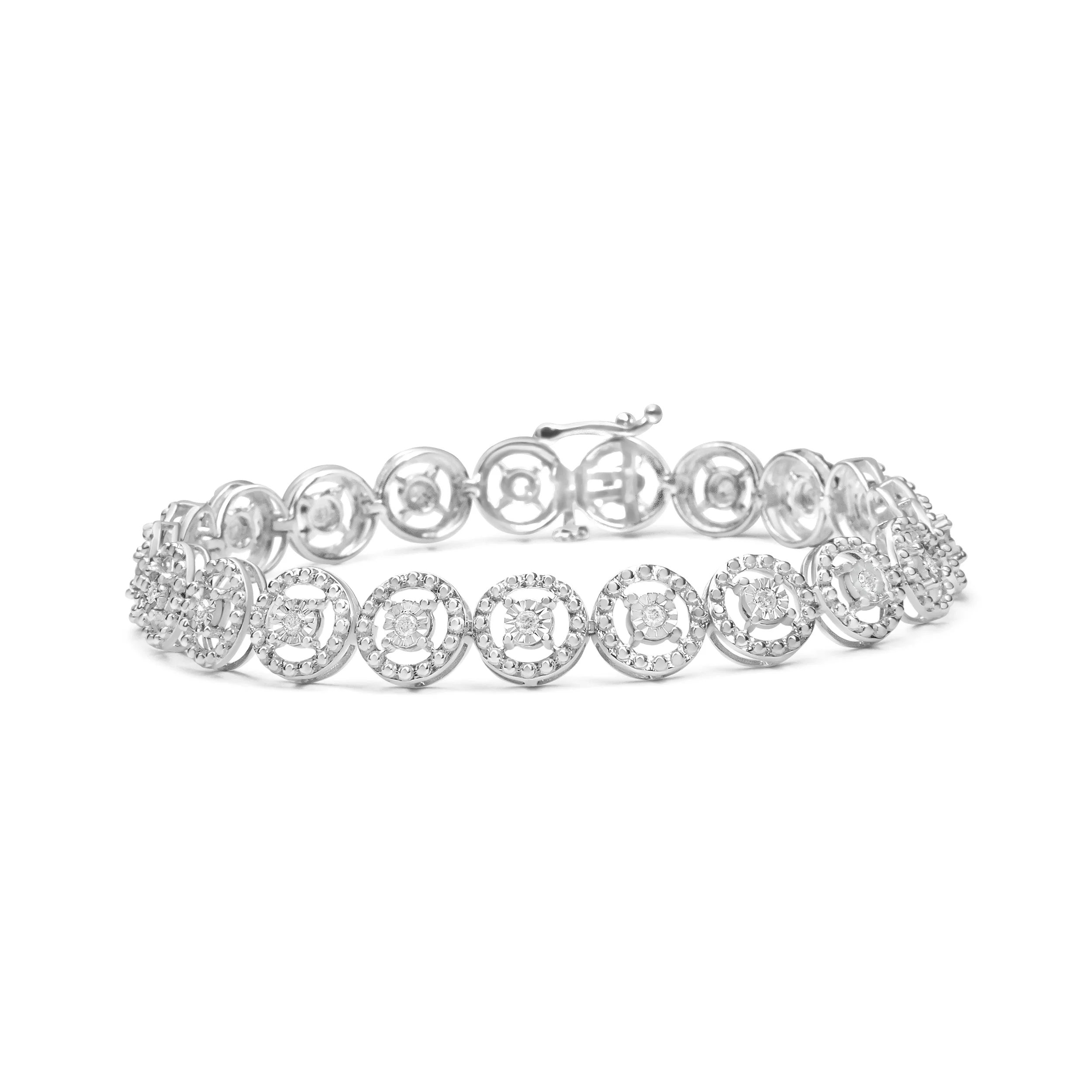 .925 Sterling Silver 1/2 Cttw Diamond Nested Circle Miracle Set Open Wheel 7.25" Fashion Link Bracelet (I-J Color, I3 Clarity) - Image 7