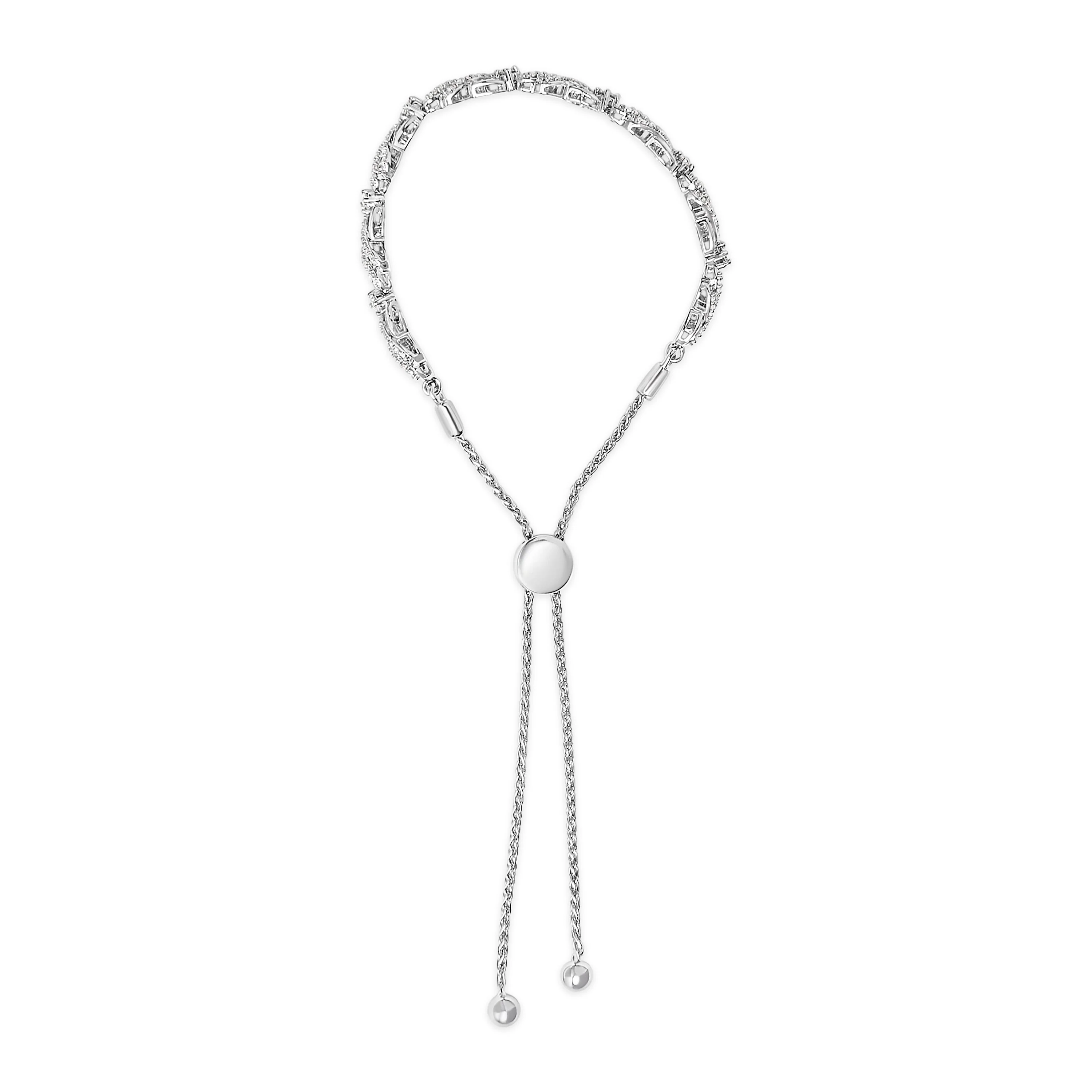 .925 Sterling Silver 1/2 Cttw Diamond Weave and Station Bolo Bracelet - Image 3