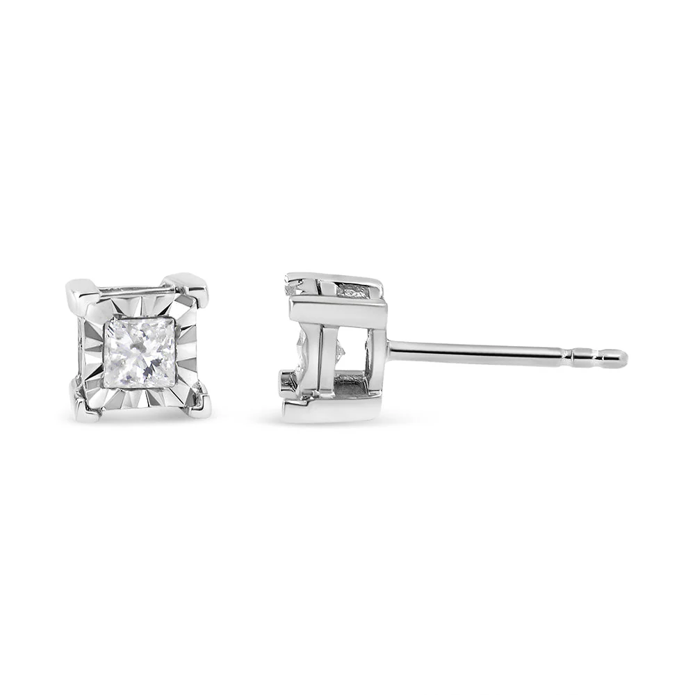 .925 Sterling Silver 1/2 Cttw Miracle Set Princess-cut Diamond Solitaire Stud Earrings (H-I Color, I1-I2 Clarity) - Image 3