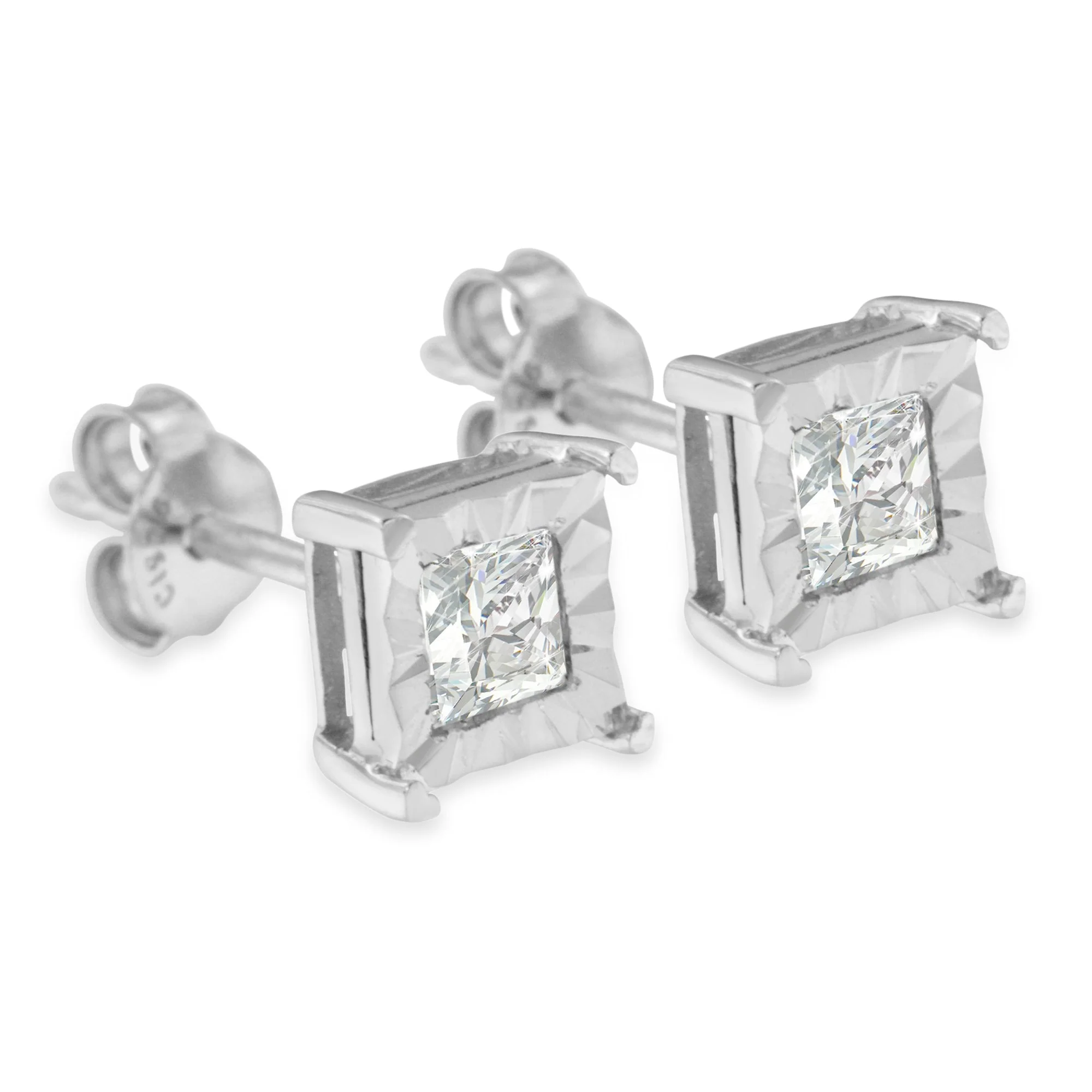.925 Sterling Silver 1/2 Cttw Miracle Set Princess-cut Diamond Solitaire Stud Earrings (H-I Color, SI2-I1 Clarity) - Image 7