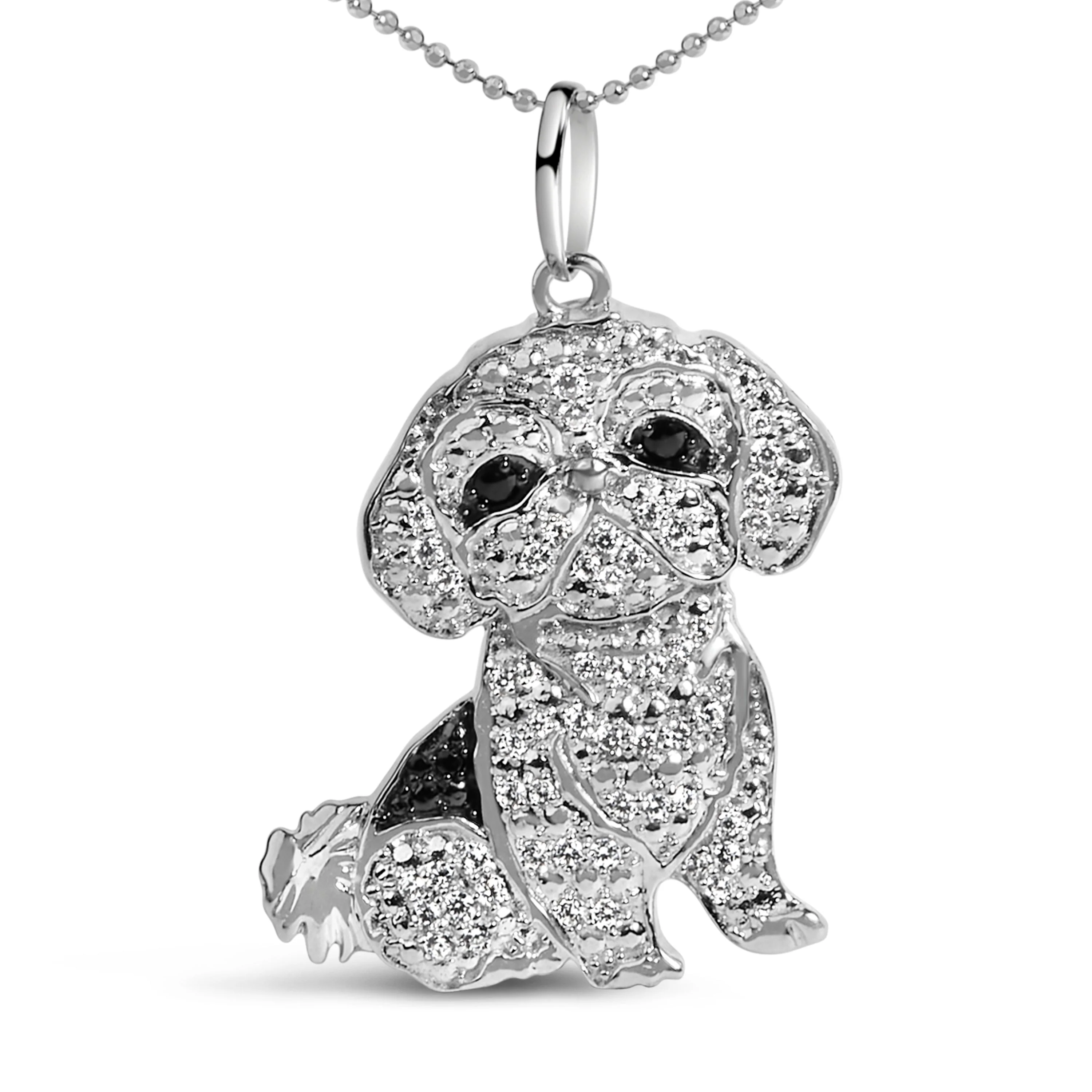 .925 Sterling Silver 1/2 Cttw White and Black Diamond Shih Tzu Dog 18" Pendant Necklace (I-J Color, I2-I3 Clarity) - Image 5