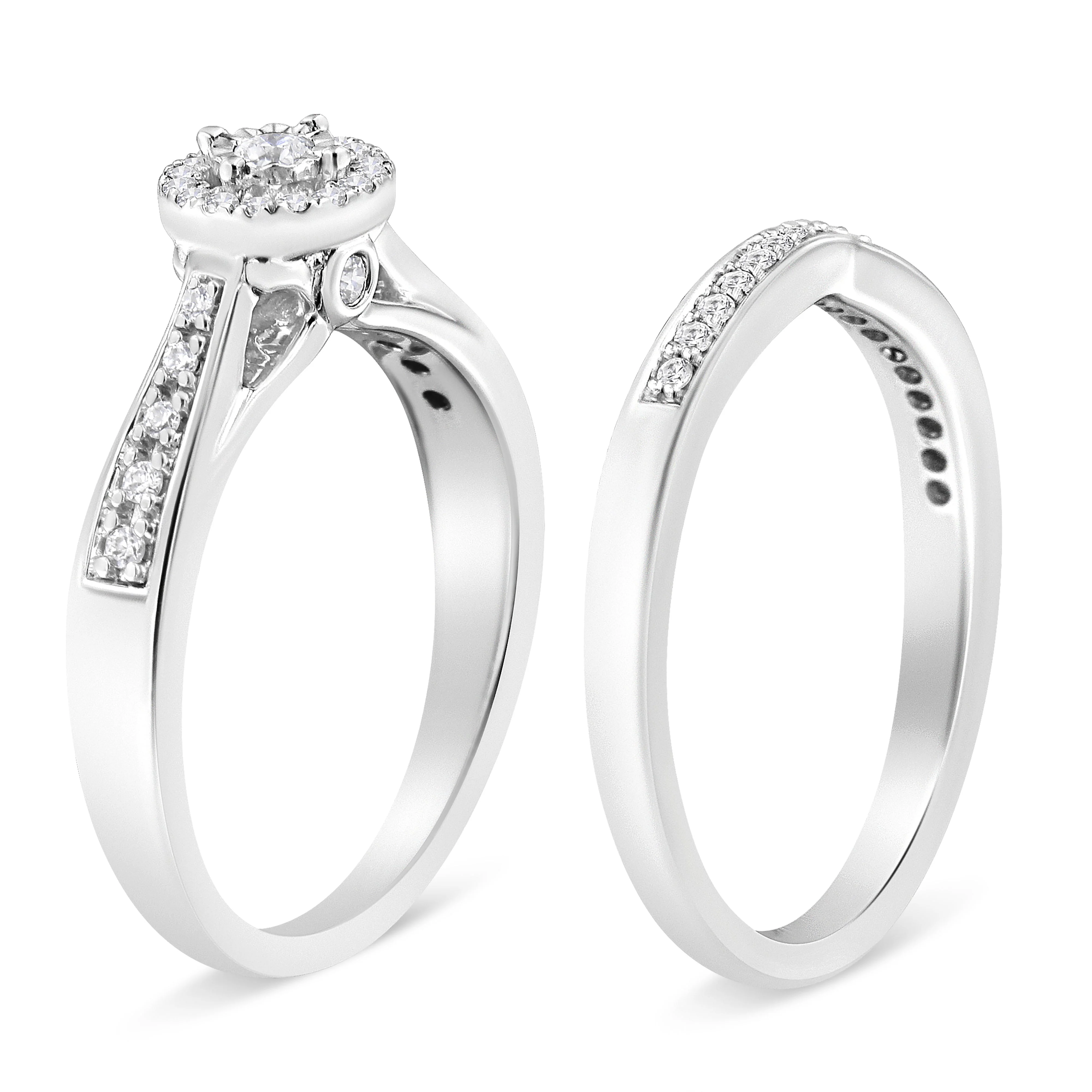 .925 Sterling Silver 1/3 Cttw Diamond Halo and Pave Shank Engagement Ring Set (I-J Color, I3 Clarity) - Ring Size 7 - Image 3
