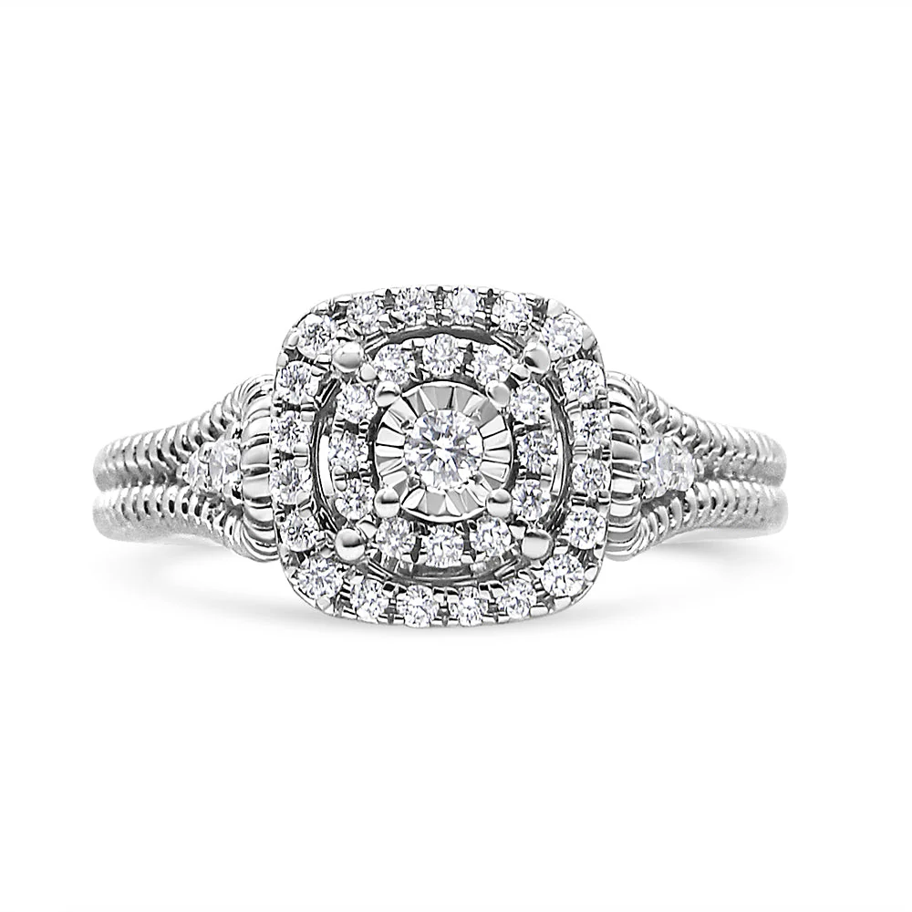 .925 Sterling Silver 1/3 Cttw Miracle Set Round-Cut Diamond Cocktail Ring (H-I Color, I1-I2 Clarity) - Size 7 - Image 6