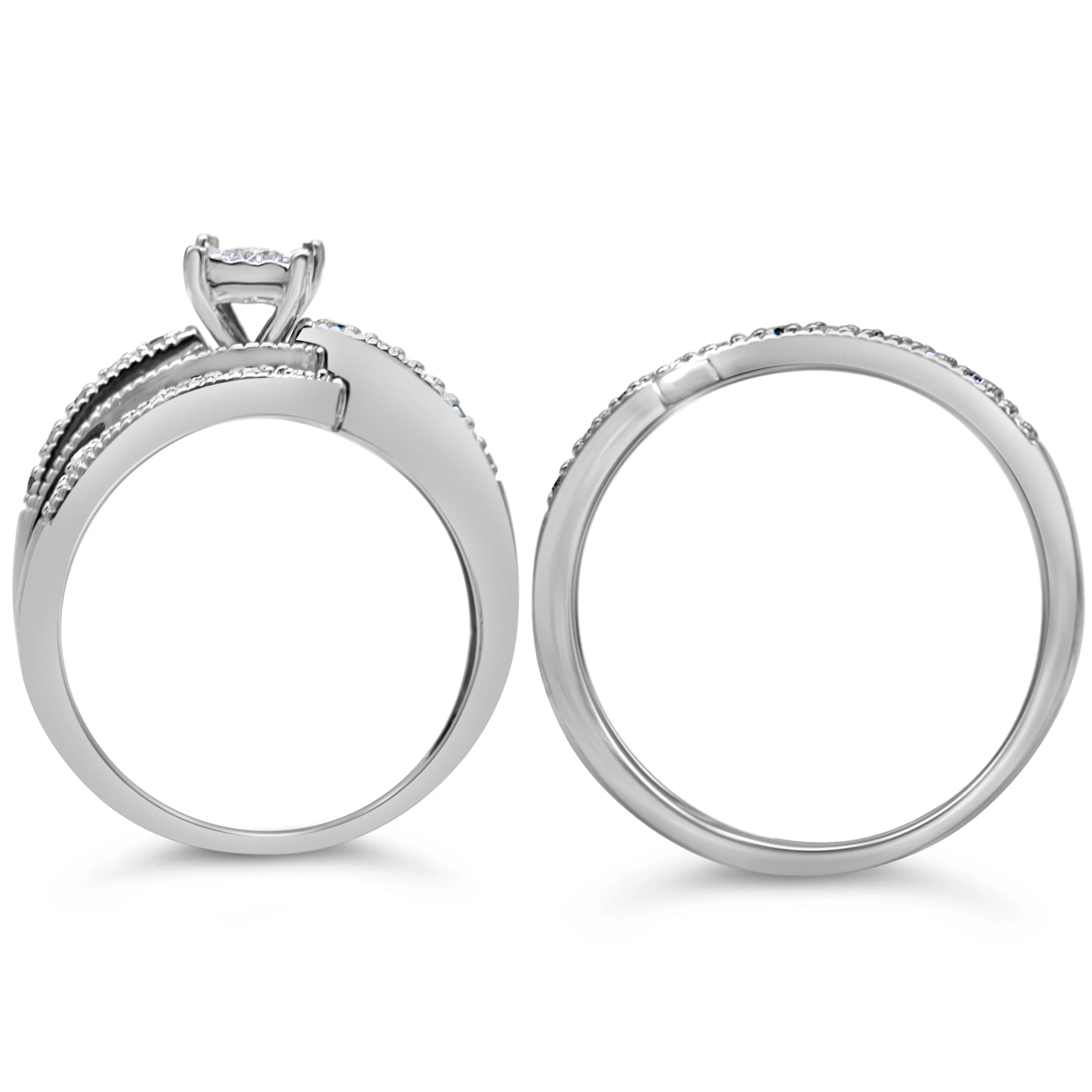 .925 Sterling Silver 1/3 Cttw Round Diamond Crisscross Engagement Ring Bridal Set (H-I Color, I1-I2 Clarity ) - Size 7 - Image 5