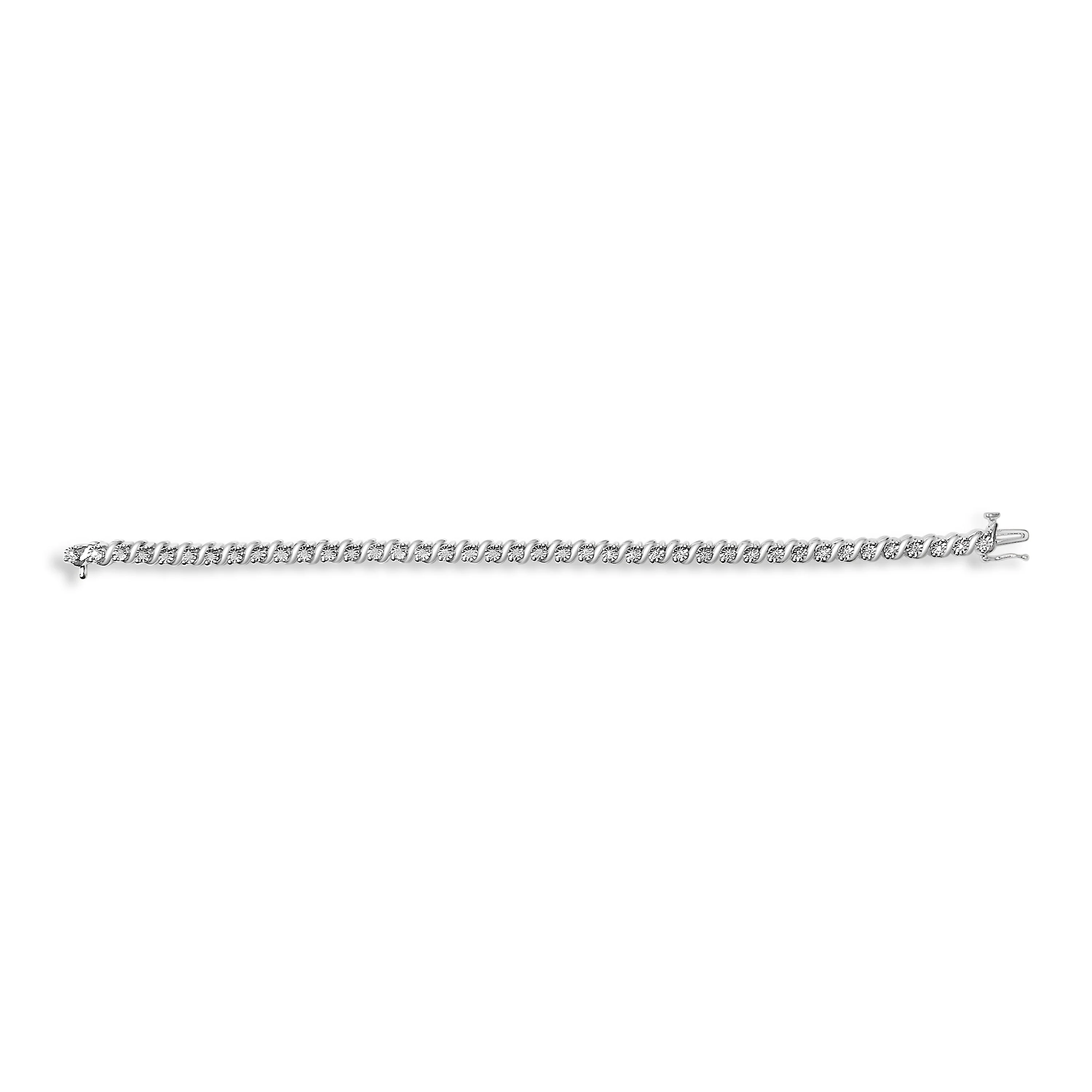 .925 Sterling Silver 1/4 Cttw Diamond Station and S Link Bracelet - Image 3