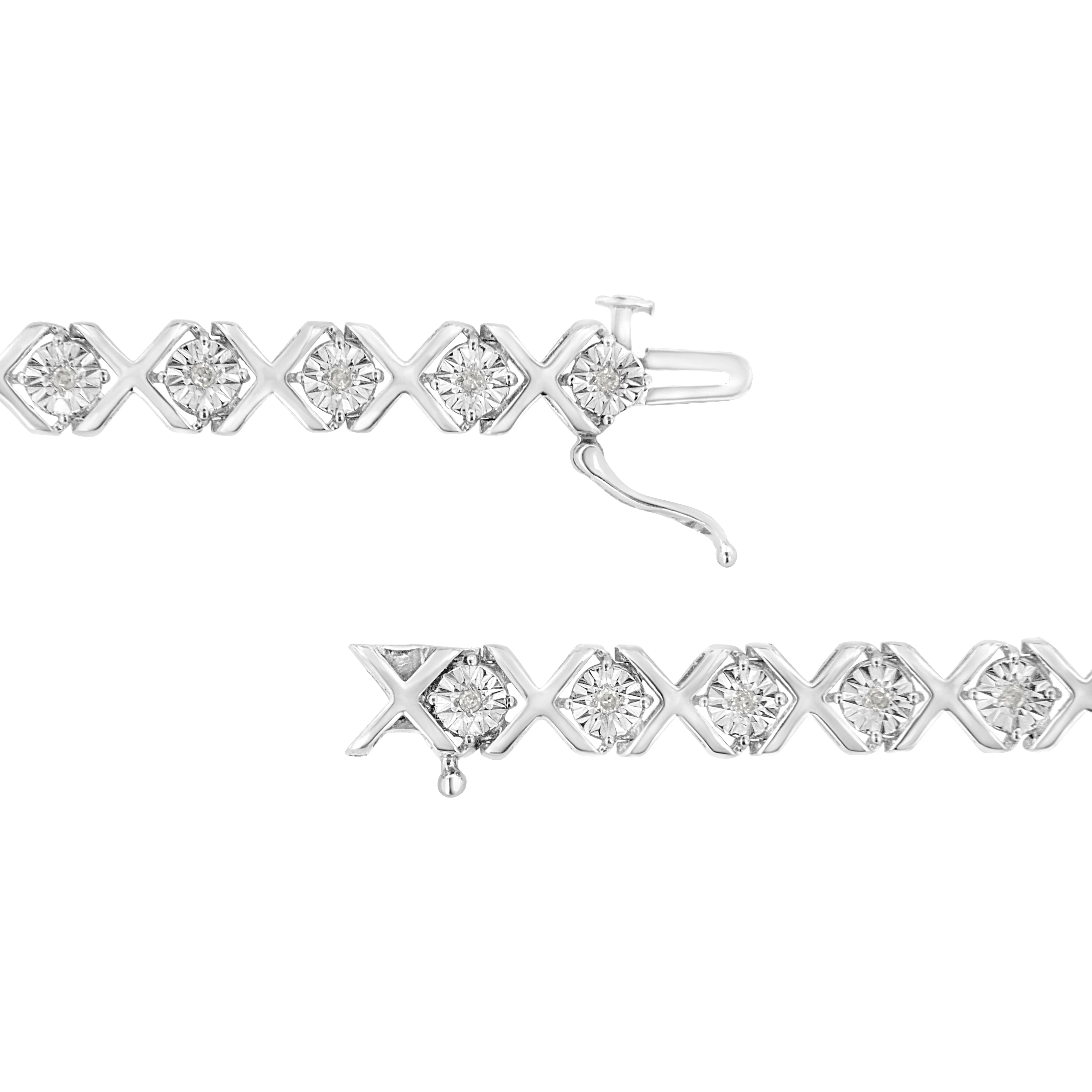 .925 Sterling Silver 1/4 Cttw Miracle Set Diamond "X" Link Bracelet (I-J Color, I3 Clarity) - 7.25" - Image 10