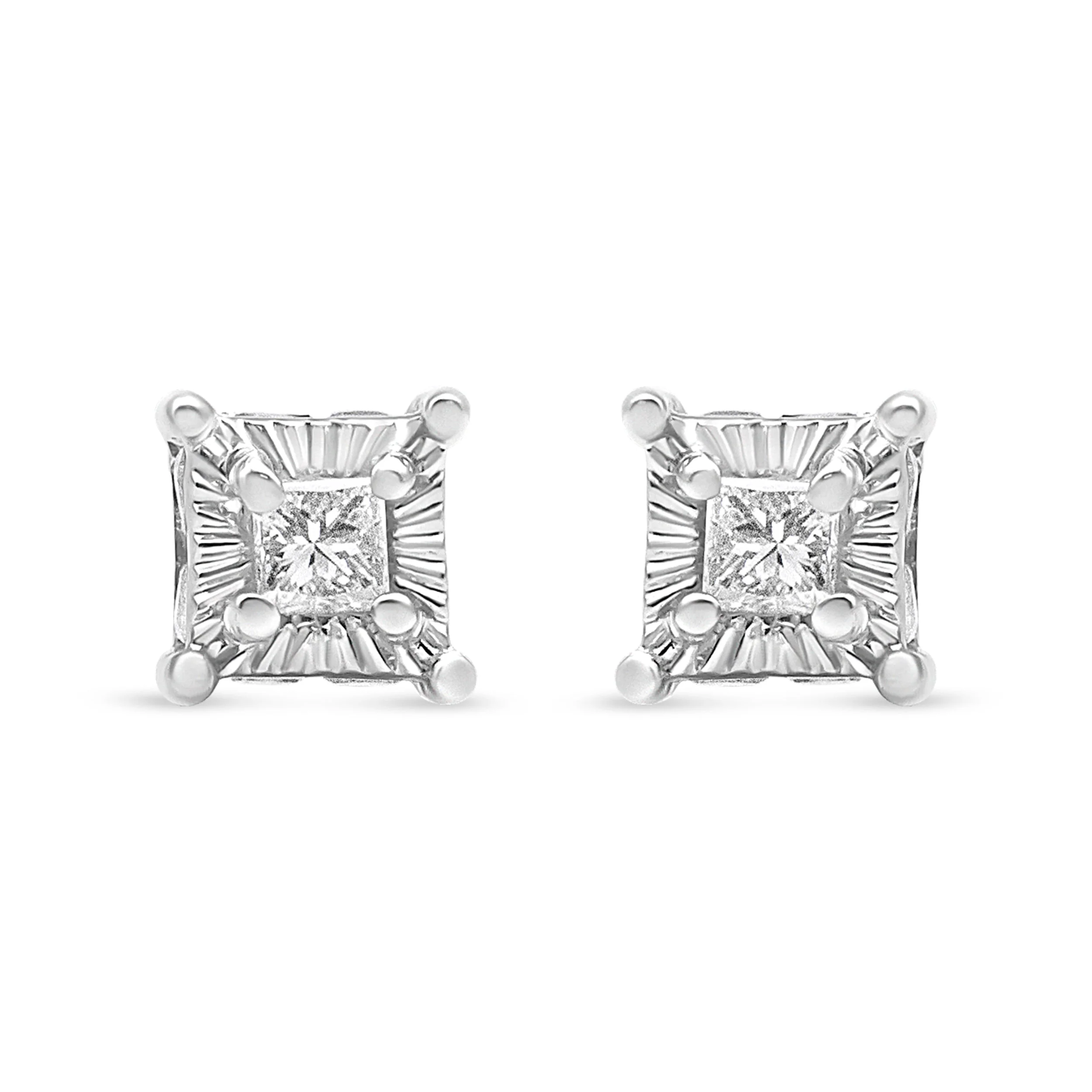 .925 Sterling Silver 1/4 Cttw Miracle Set Princess-Cut Diamond Solitaire Stud Earrings with Hidden Halo (I-J Color, SI2-I1 Clarity) - Image 5