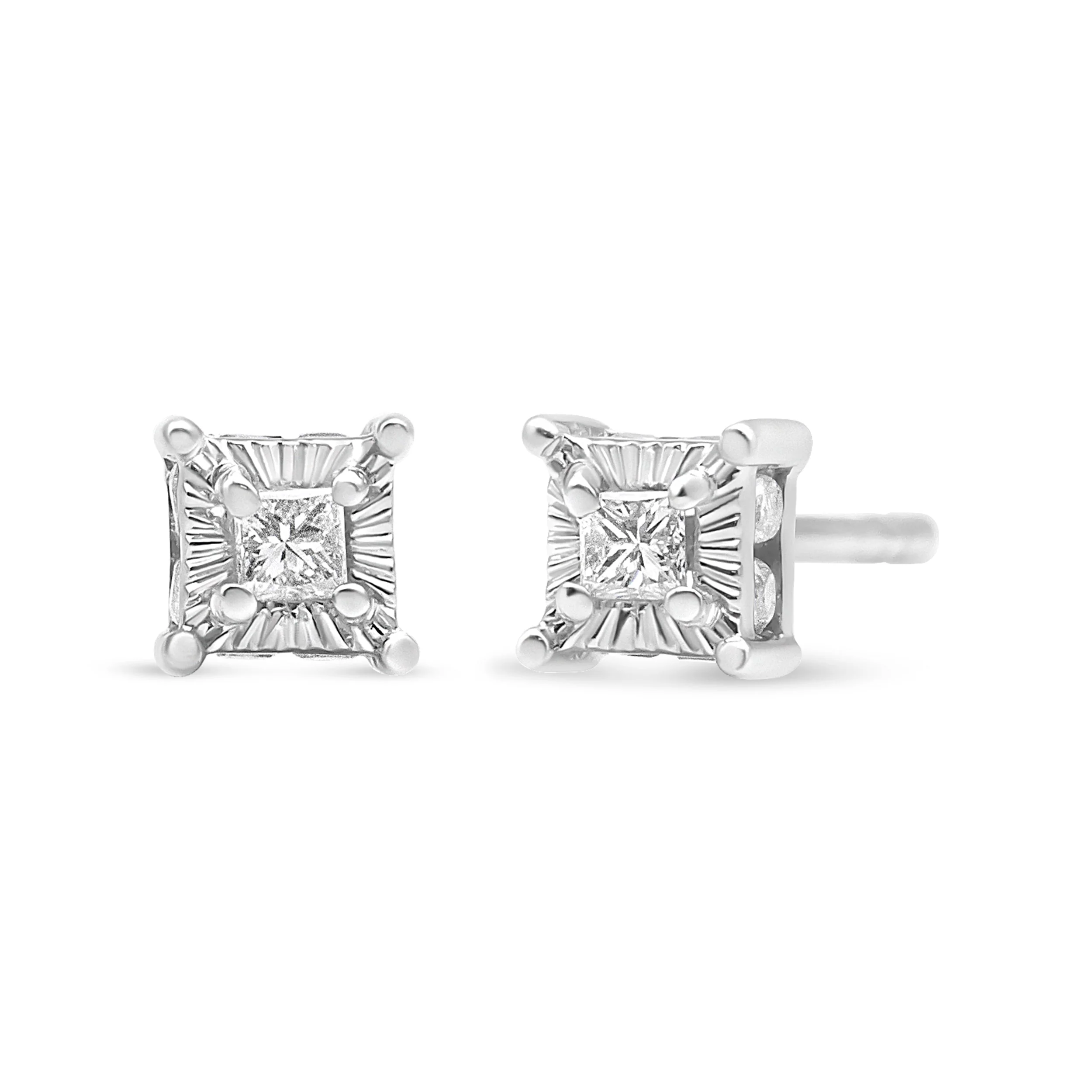 .925 Sterling Silver 1/4 Cttw Miracle Set Princess-Cut Diamond Solitaire Stud Earrings with Hidden Halo (I-J Color, SI2-I1 Clarity) - Image 6