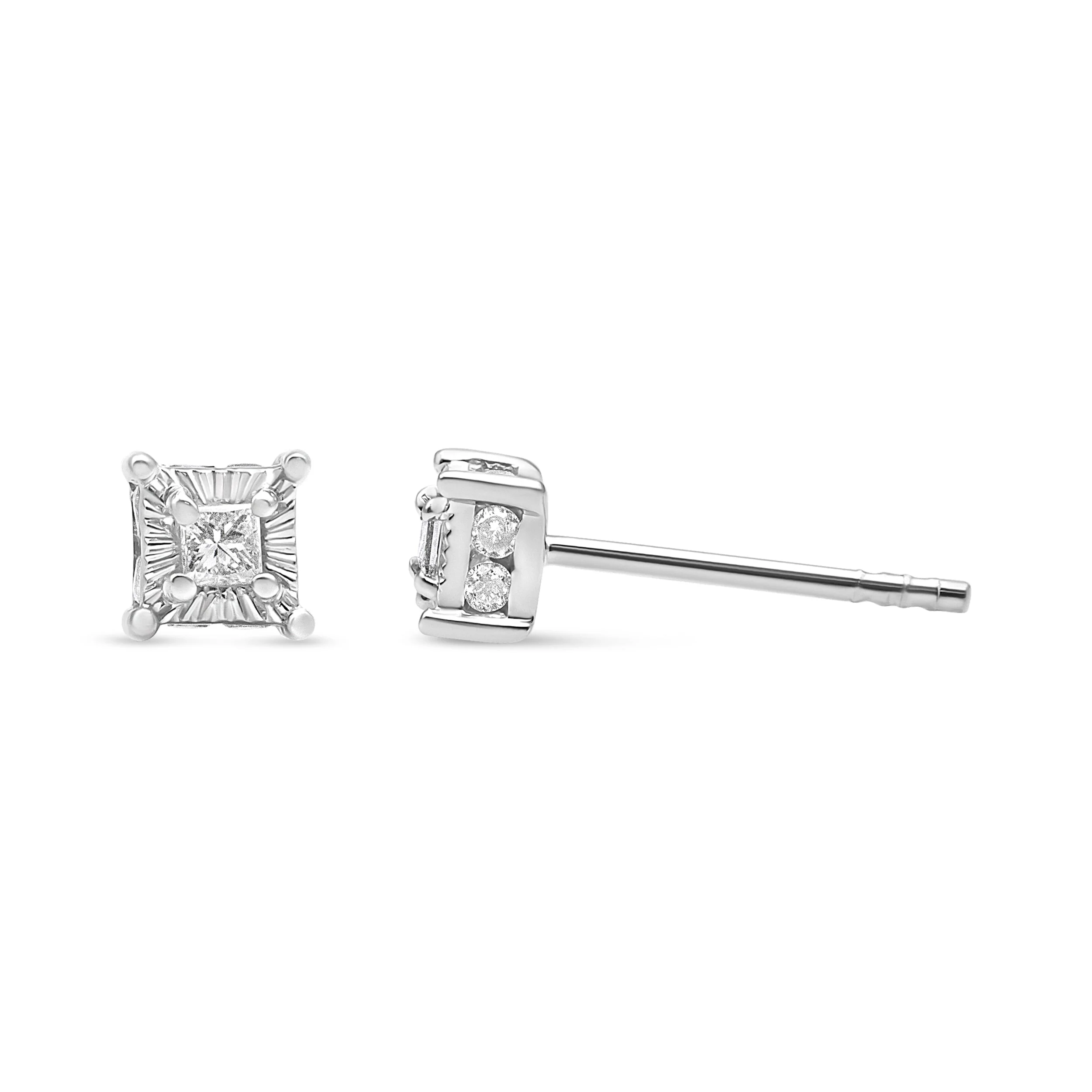 .925 Sterling Silver 1/4 Cttw Miracle Set Princess-Cut Diamond Solitaire Stud Earrings with Hidden Halo (I-J Color, SI2-I1 Clarity) - Image 7