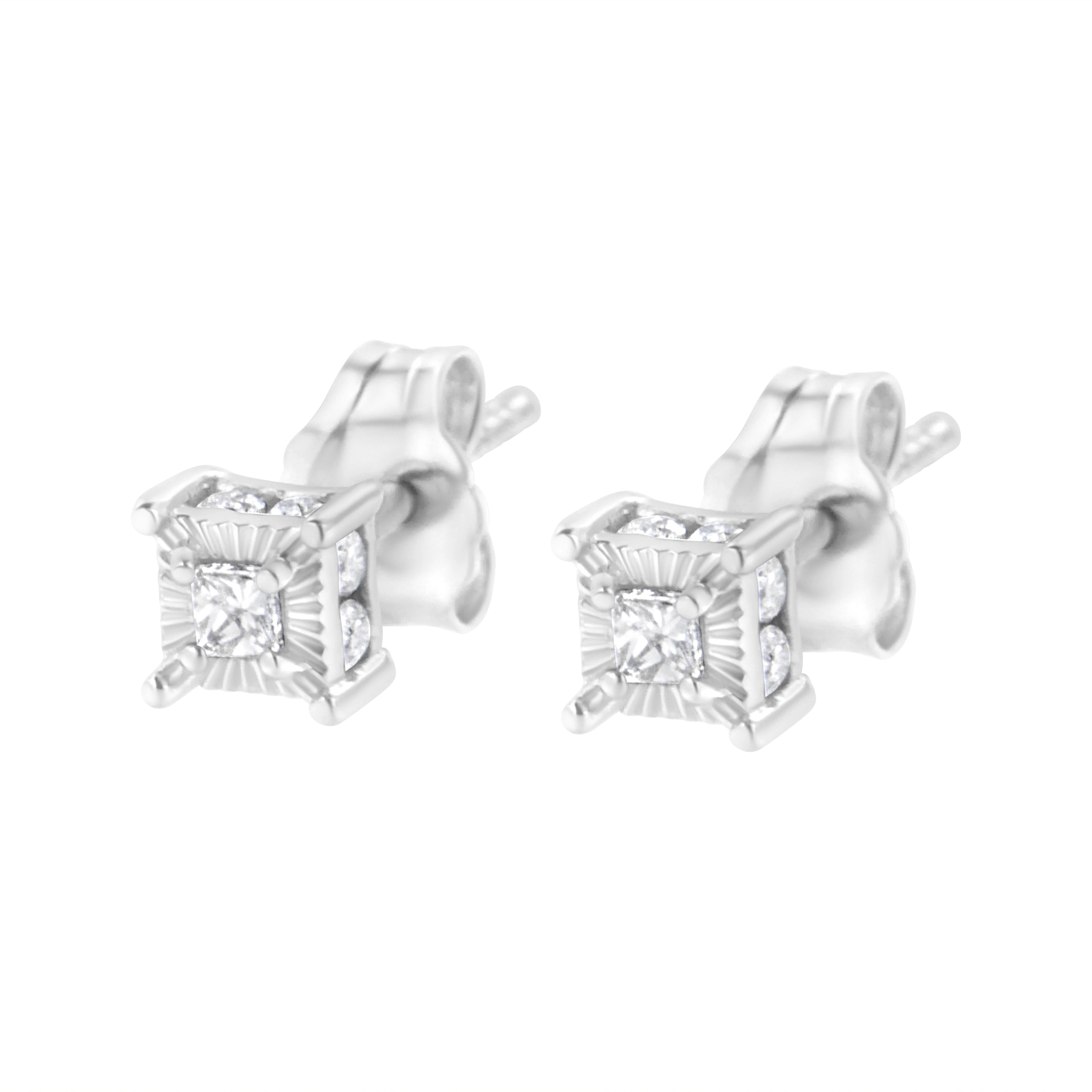 .925 Sterling Silver 1/4 Cttw Miracle Set Princess-Cut Diamond Solitaire Stud Earrings with Hidden Halo (I-J Color, SI2-I1 Clarity) - Image 8