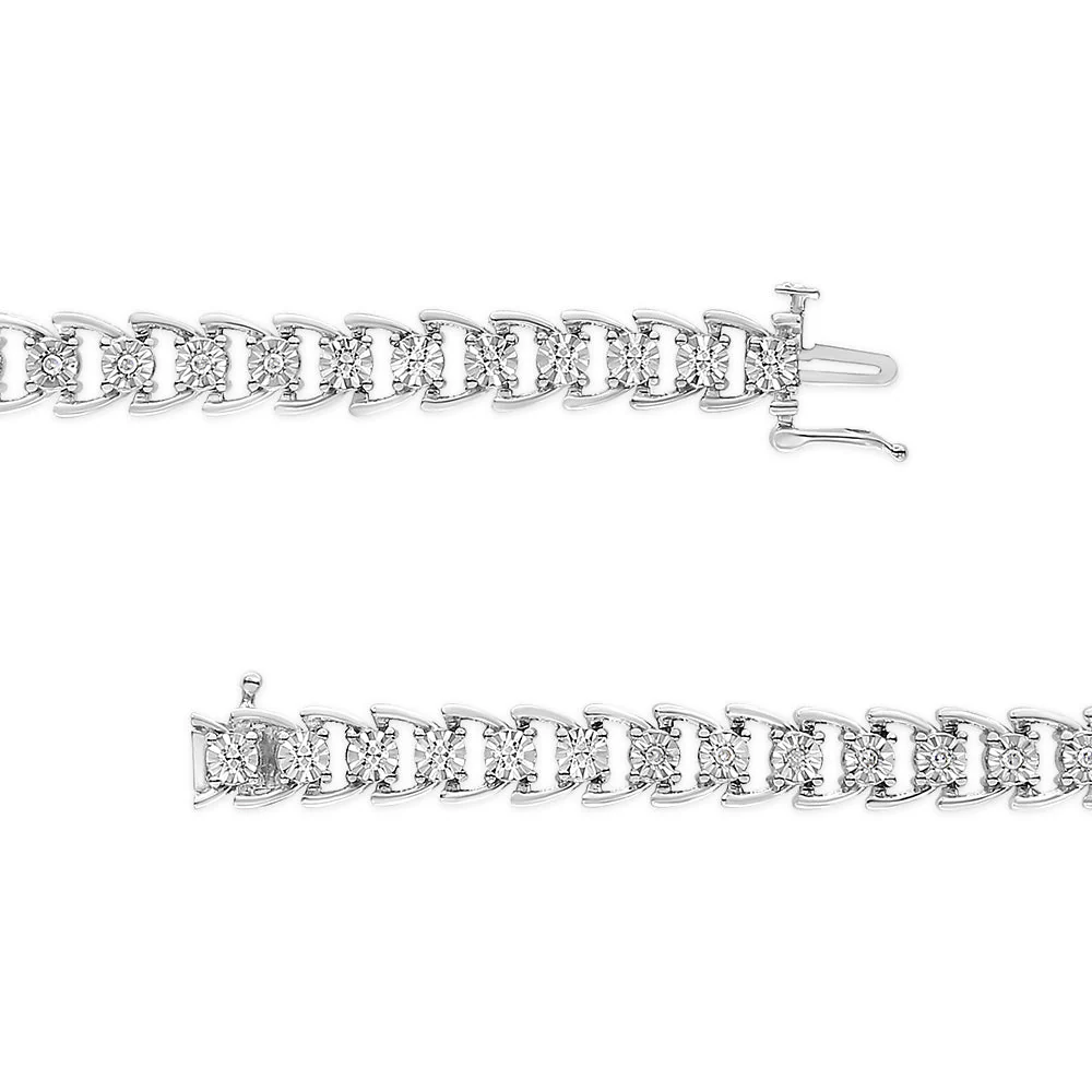 .925 Sterling Silver 1/4 Cttw Miracle Set Round Diamond Composite Open Linked Composite Line Bracelet (I-J Color, I3-Promo Clarity) - 7.5" - Image 4