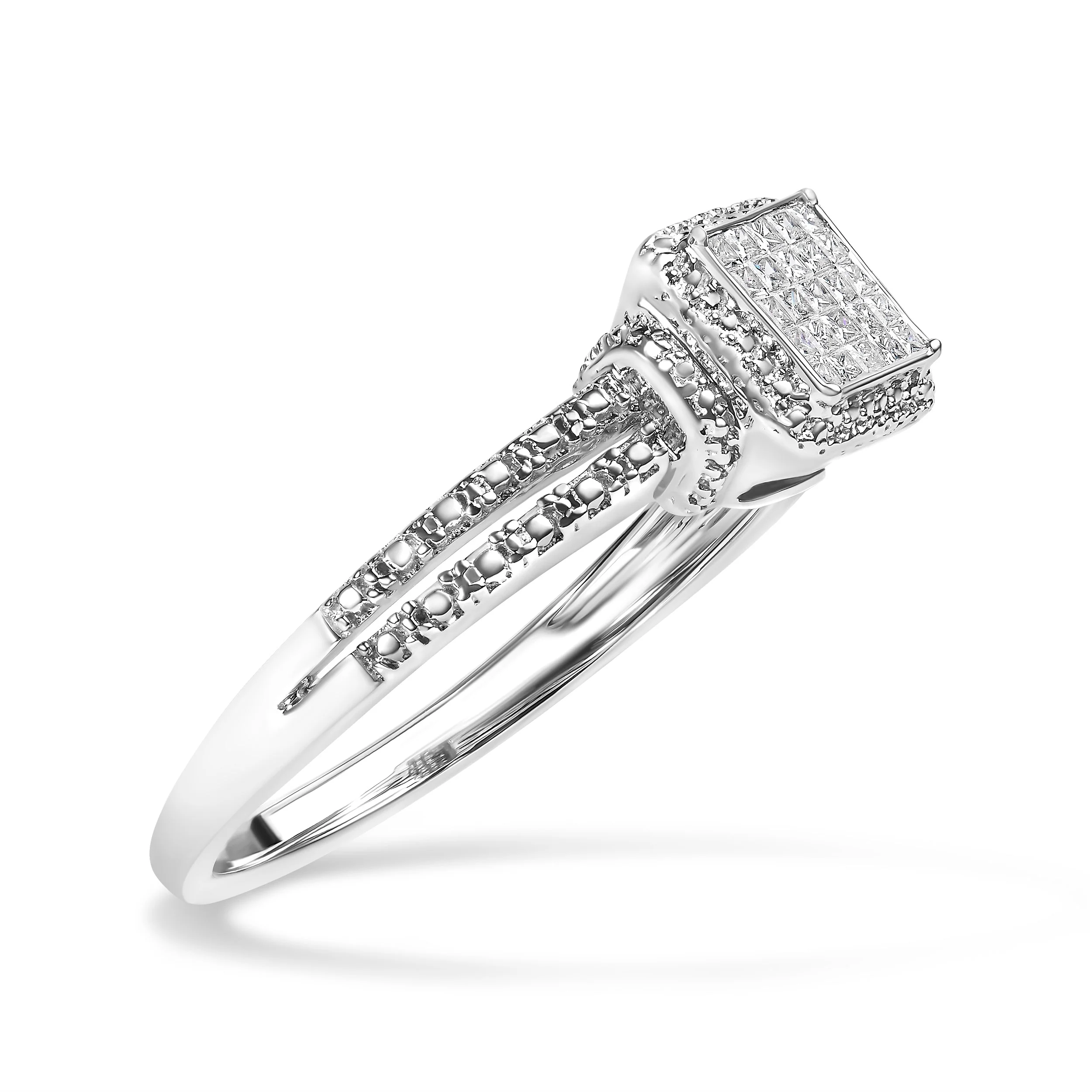 .925 Sterling Silver 1/4 Cttw Princess-cut Diamond Composite Ring with Beaded Halo (H-I Color, SI1-SI2 Clarity) - Size 7 - Image 9