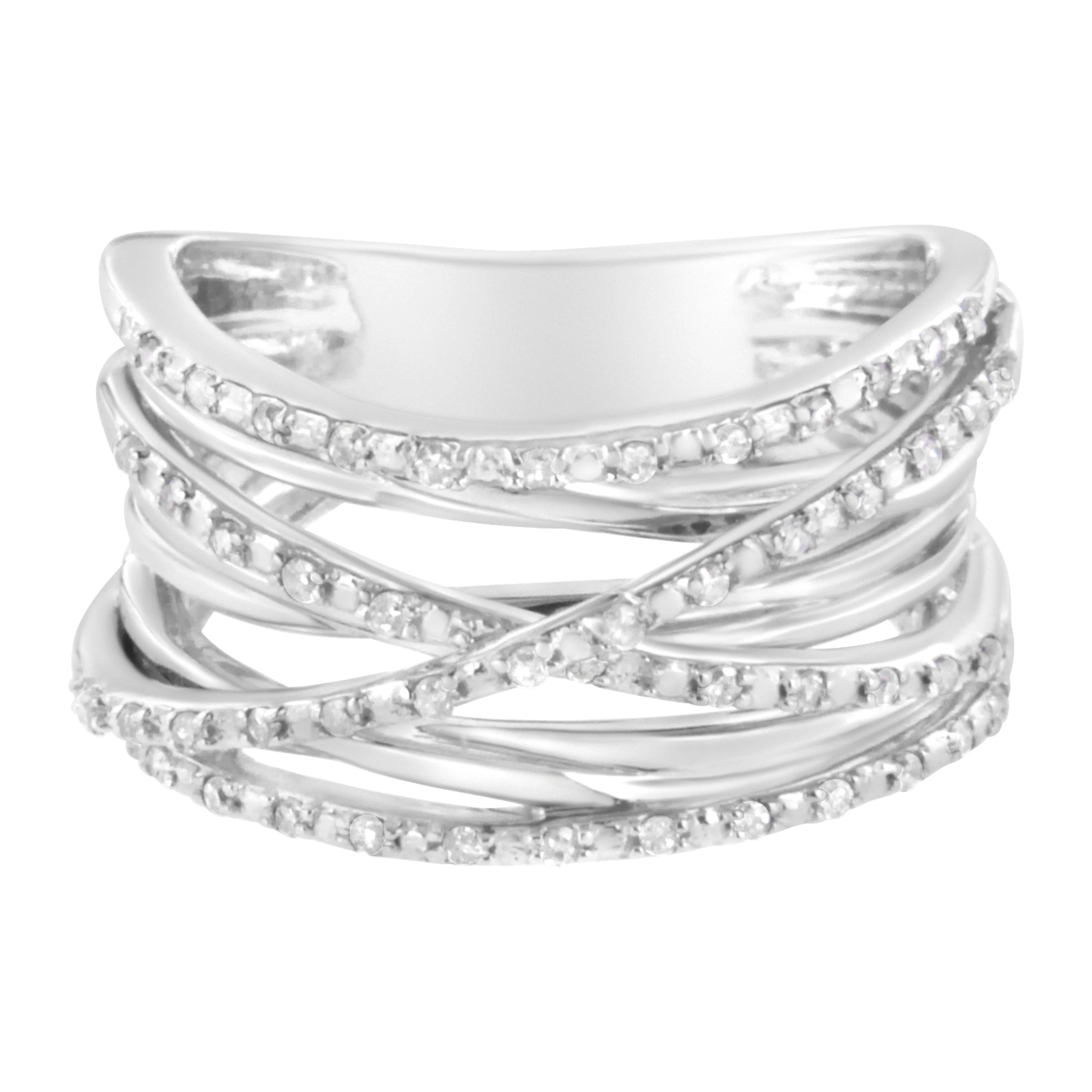 .925 Sterling Silver 1/4 Cttw Prong Set Round-Cut Diamond Bypass Ring (I-J Color, I1-I2 Clarity) - Size 7 - Image 3